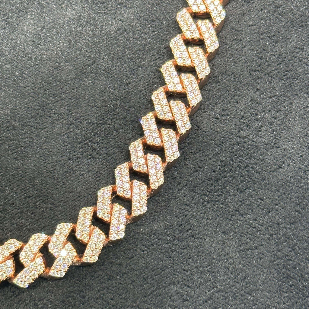 17.69 CTW VVS Moissanite Cuban Chain with 925 Sterling Silver Rose Gold Coated