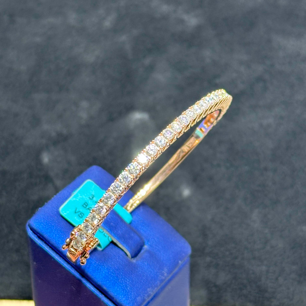 Silver Bangle Bracelet for Ladies VVS Moissanite Passes Tester Rose Gold Coated