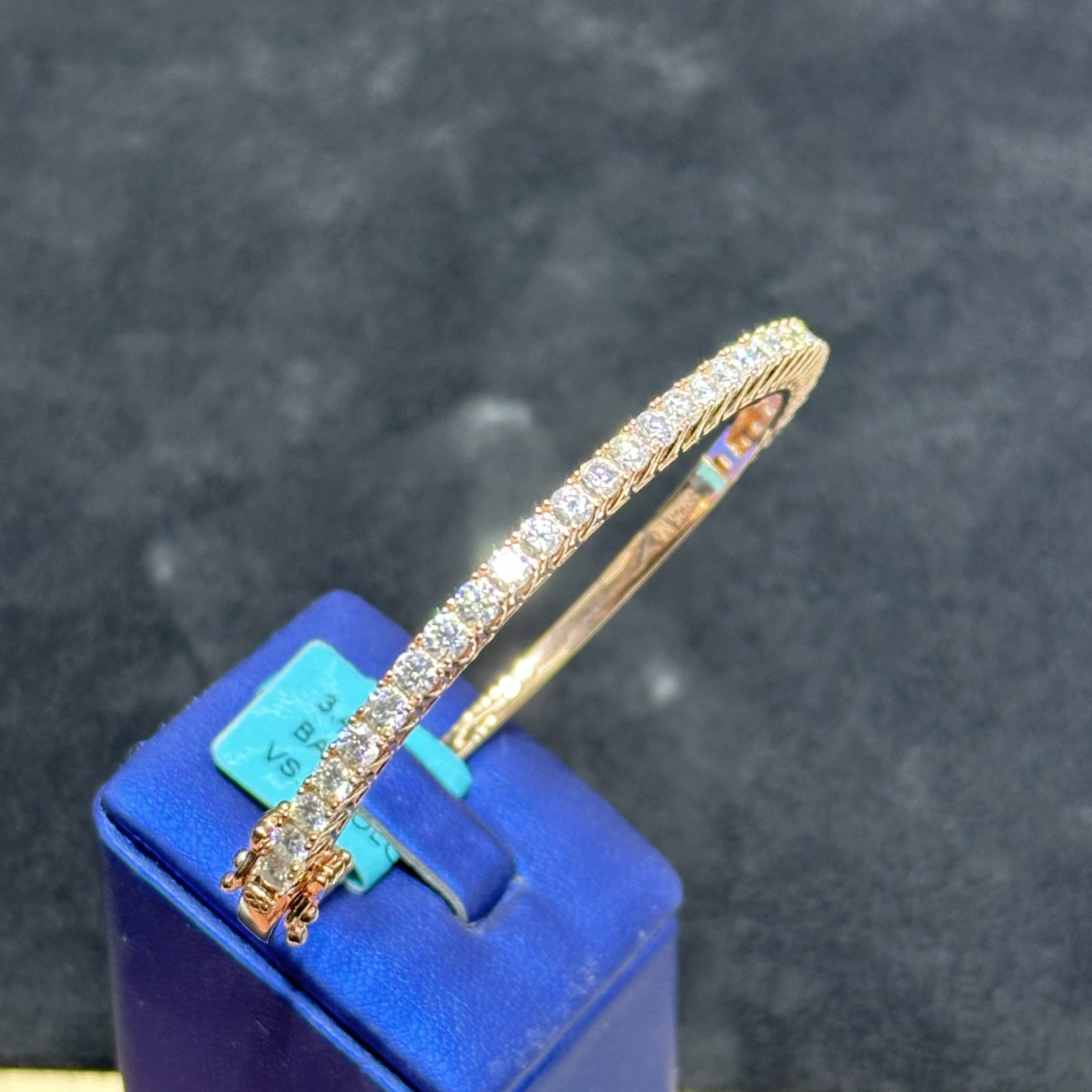 Silver Bangle Bracelet for Ladies VVS Moissanite Passes Tester Rose Gold Coated