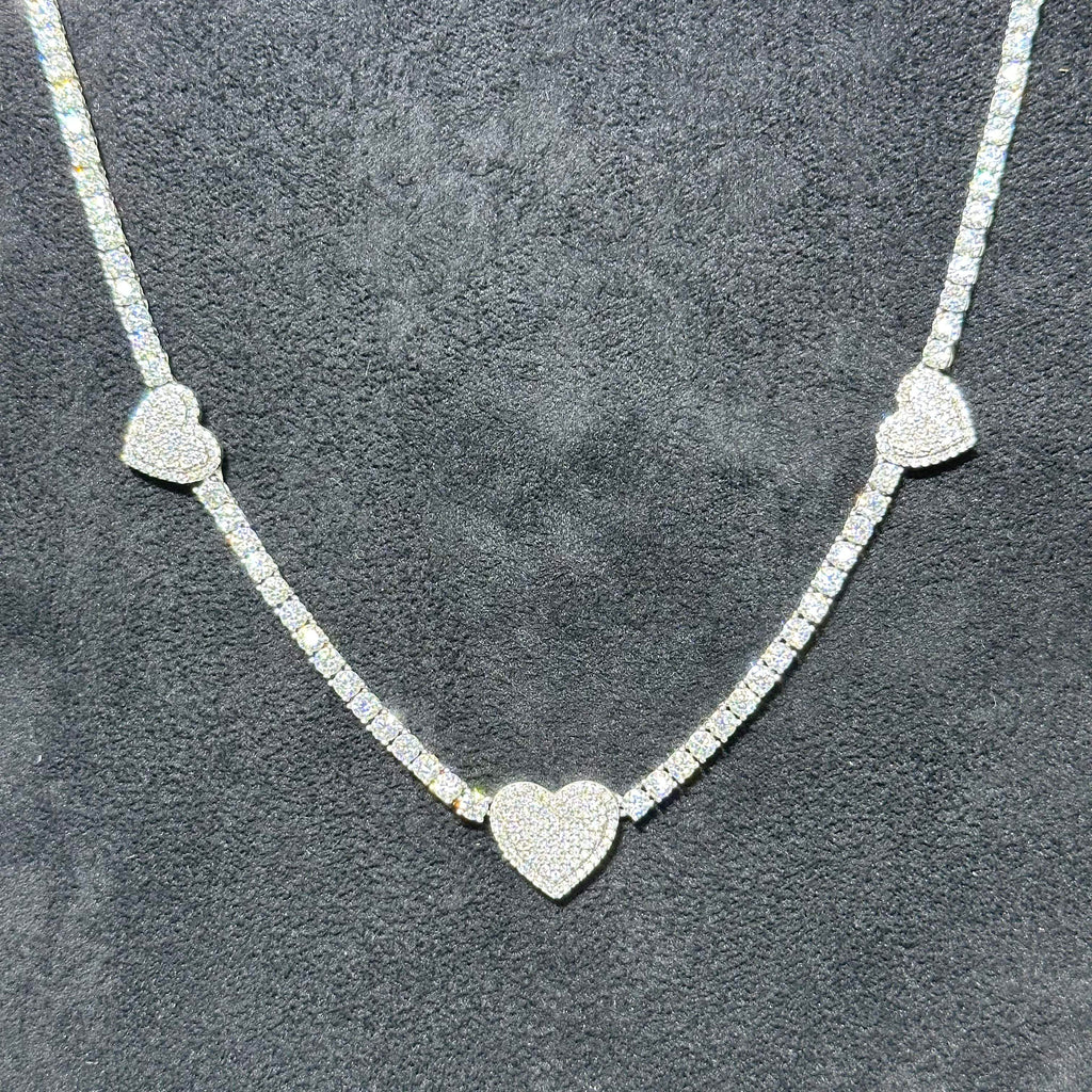 16.23 ctw VVS Moissanite Heart Tennis Chain 18" 925 Sterling Silver