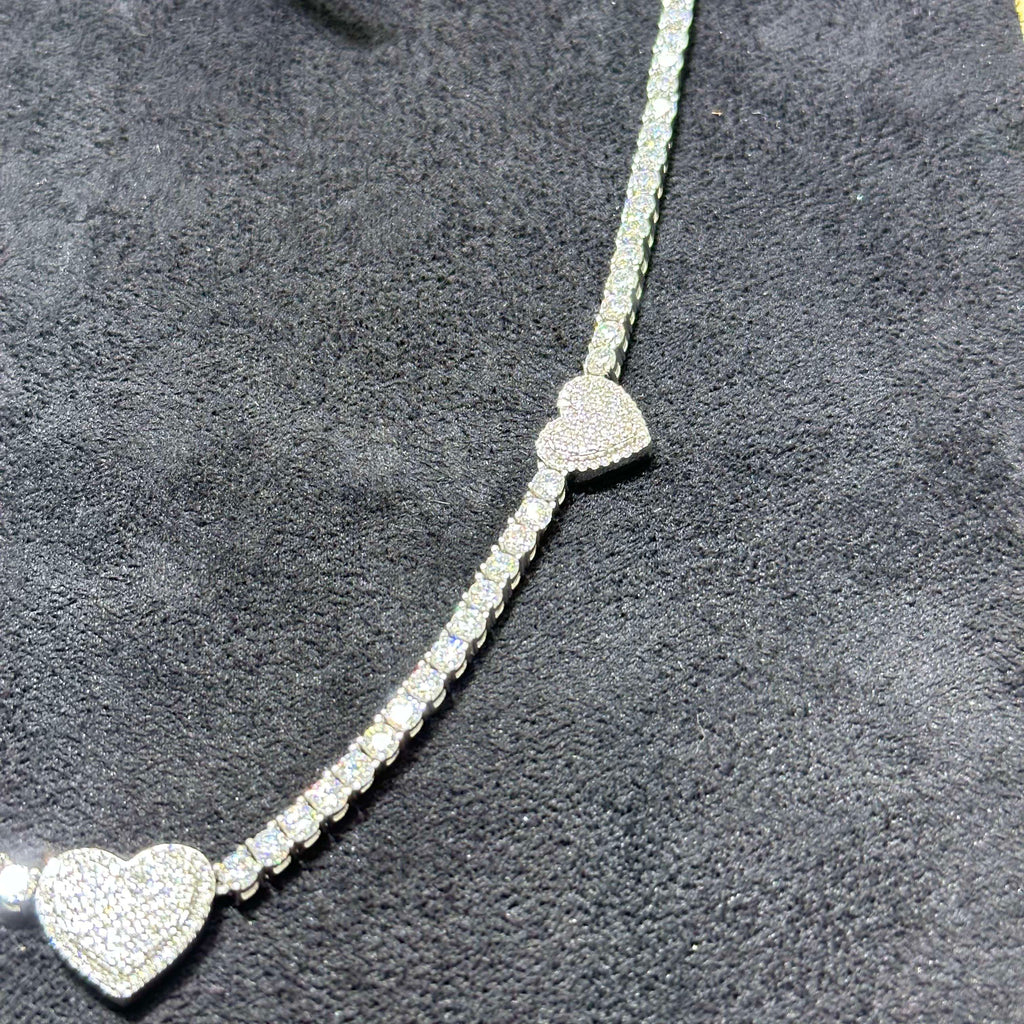 16.23 ctw VVS Moissanite Heart Tennis Chain 18" 925 Sterling Silver