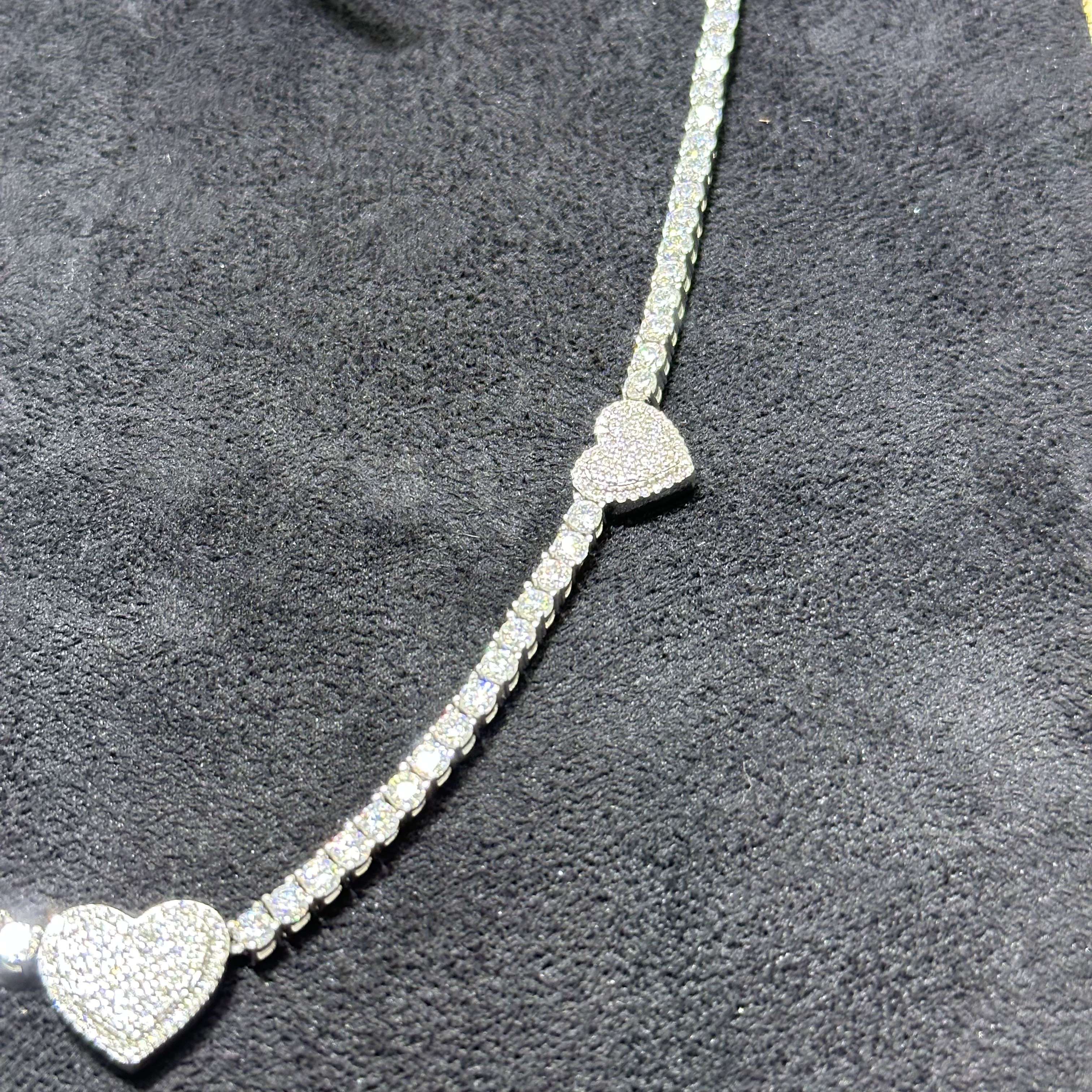 16.23 ctw VVS Moissanite Heart Tennis Chain 18" 925 Sterling Silver