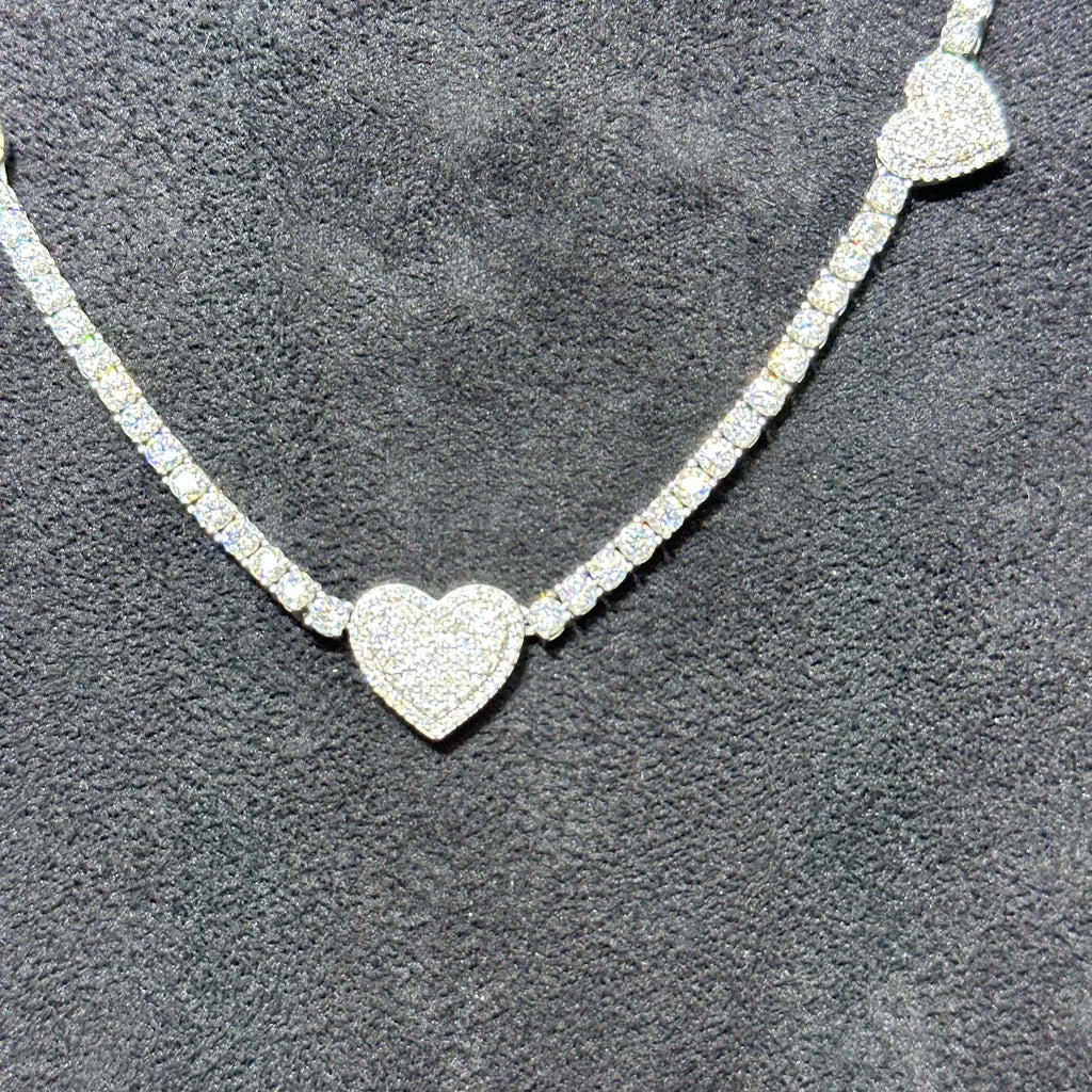 16.23 ctw VVS Moissanite Heart Tennis Chain 18" 925 Sterling Silver