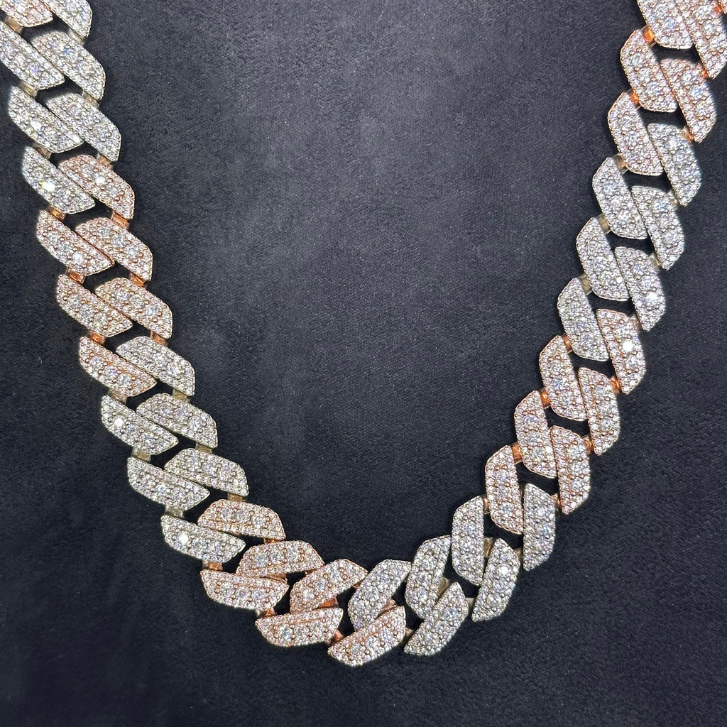 62 CTW VVS Moissanite Rose Gold Coated Two-Tone 925 Sterling Silver Chain