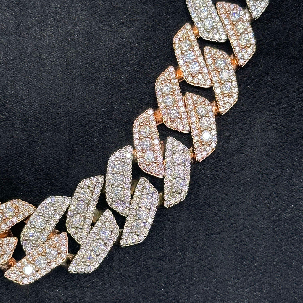 62 CTW VVS Moissanite Rose Gold Coated Two-Tone 925 Sterling Silver Chain