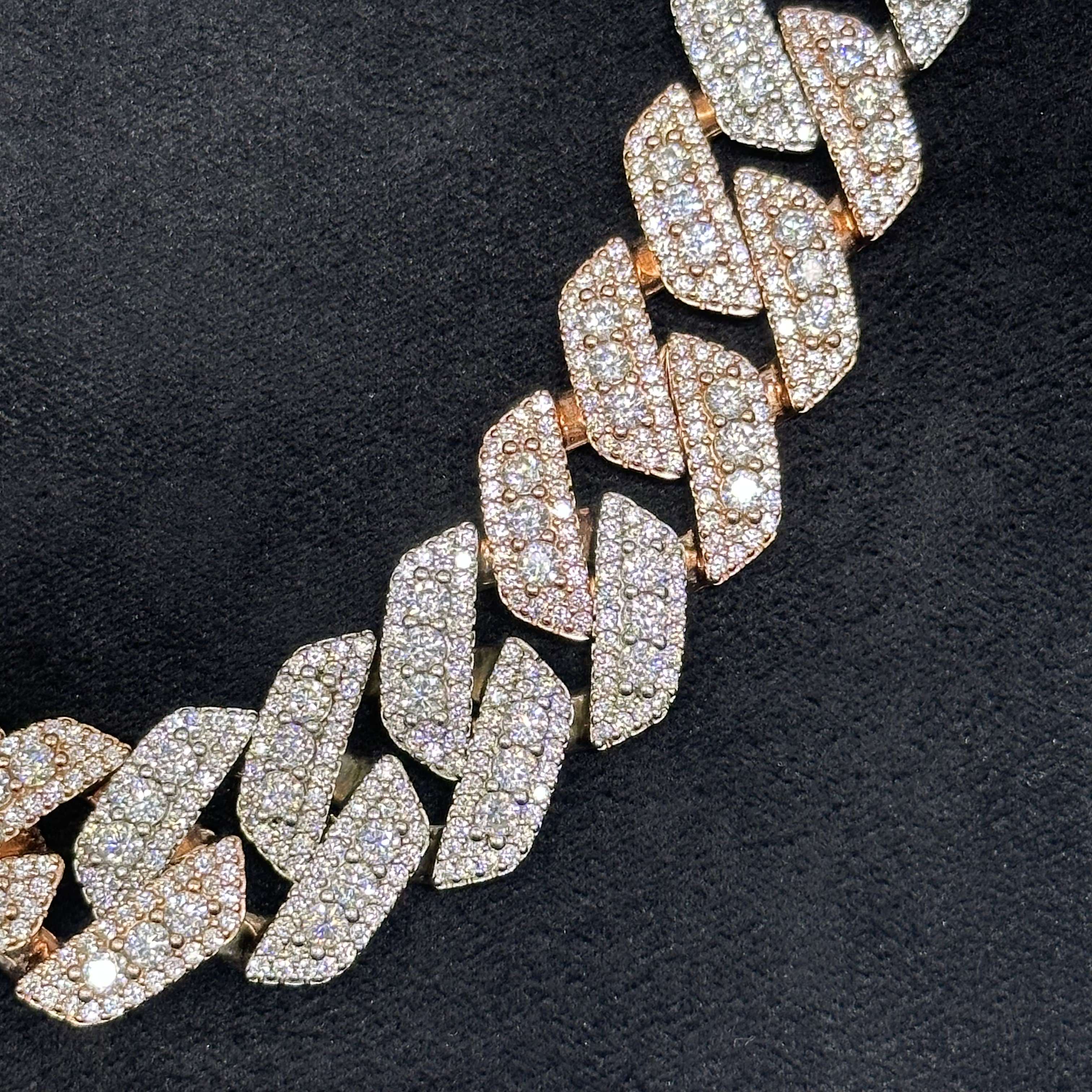 62 CTW VVS Moissanite Rose Gold Coated Two-Tone 925 Sterling Silver Chain