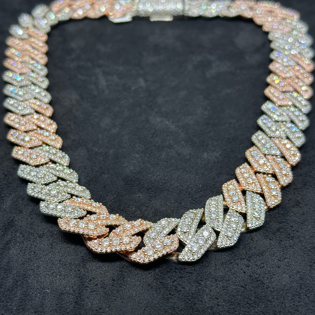 62 CTW VVS Moissanite Rose Gold Coated Two-Tone 925 Sterling Silver Chain