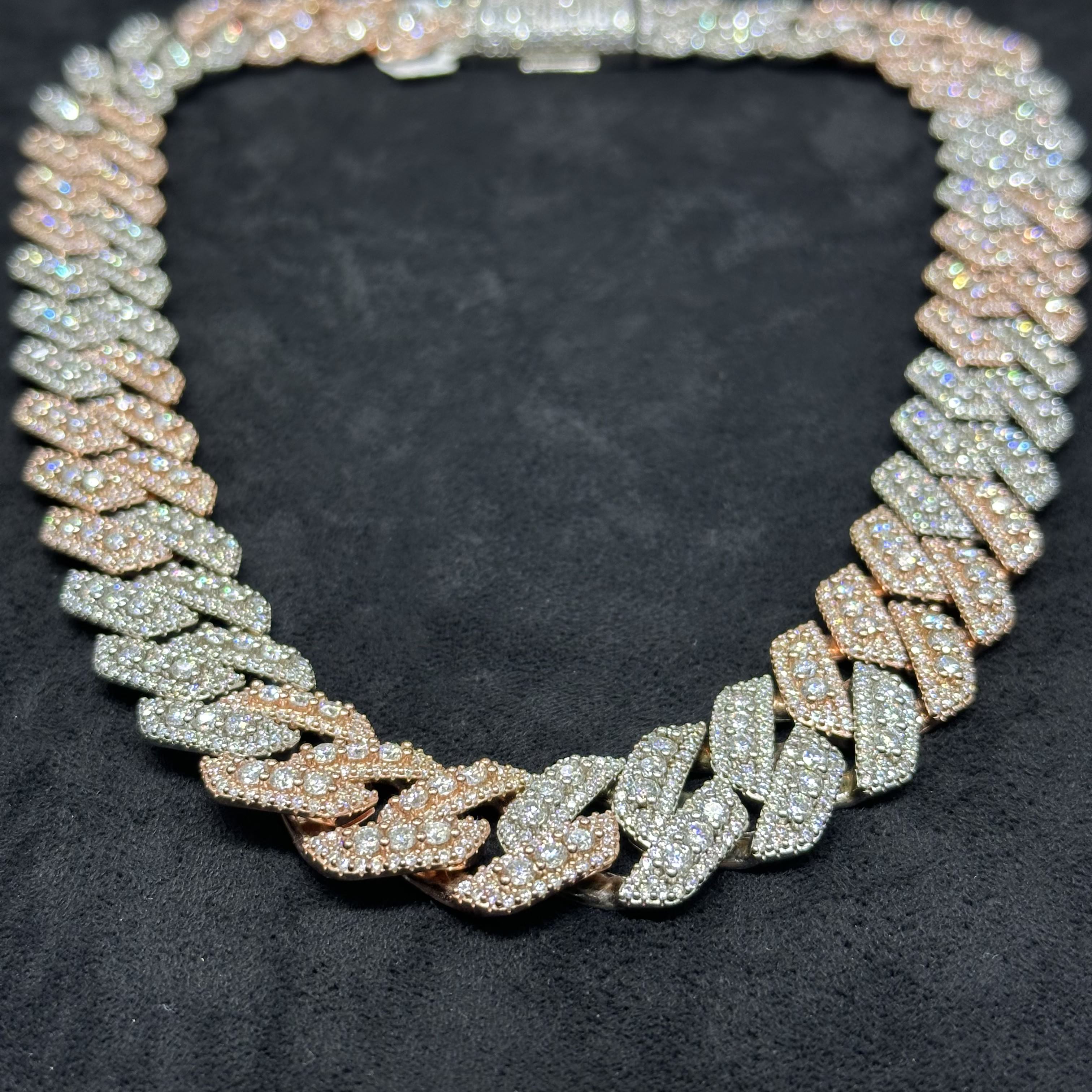 62 CTW VVS Moissanite Rose Gold Coated Two-Tone 925 Sterling Silver Chain
