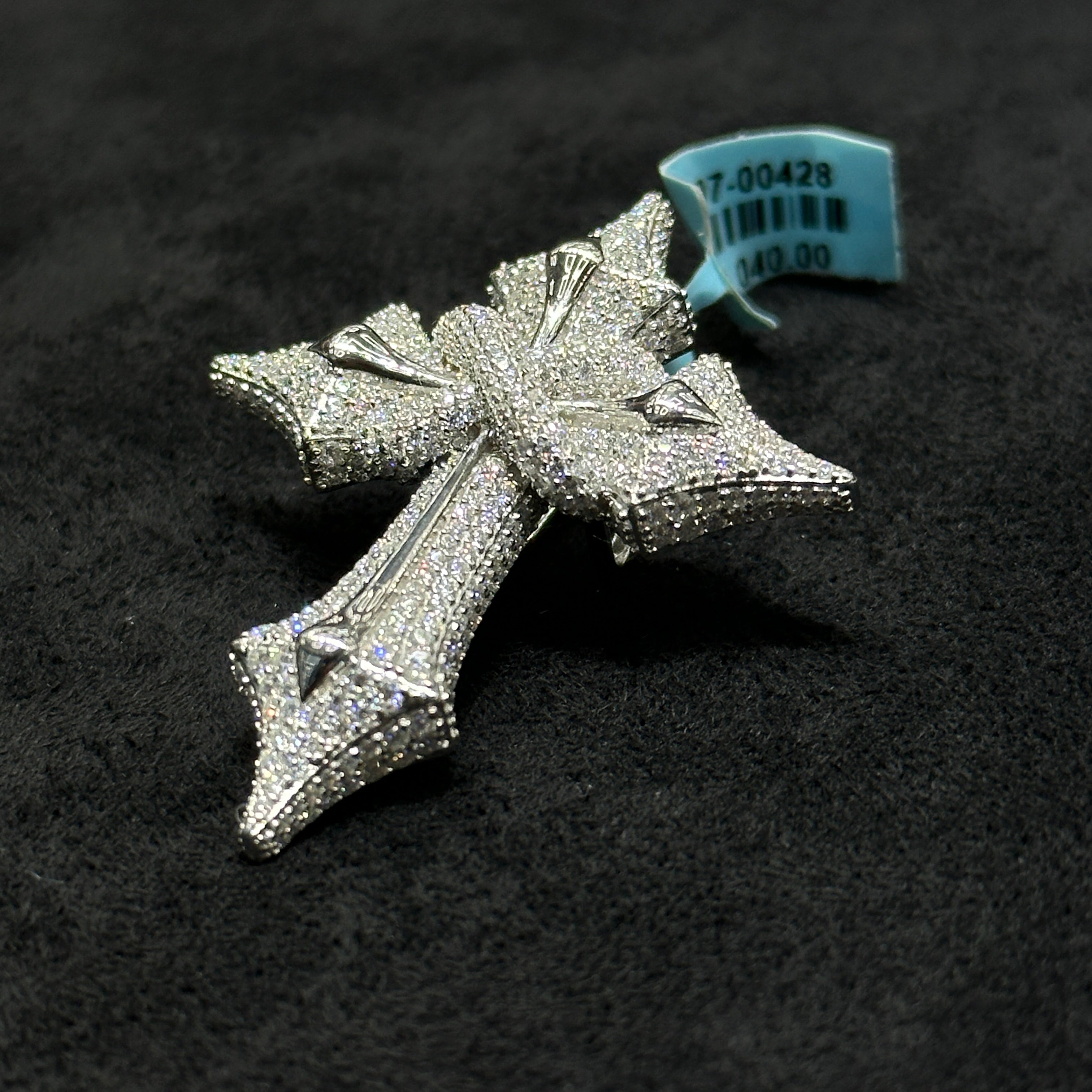 Pointy Silver Cross with Moissanite Diamonds 4.86 CTW Man Woman Adults