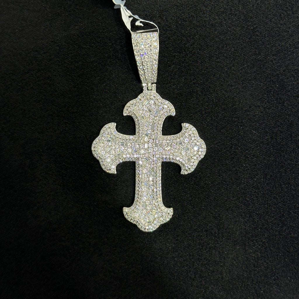 Large Fancy Cross with Moissanite 4.02 CTW Charm Man Woman Hip Hop Jewelry
