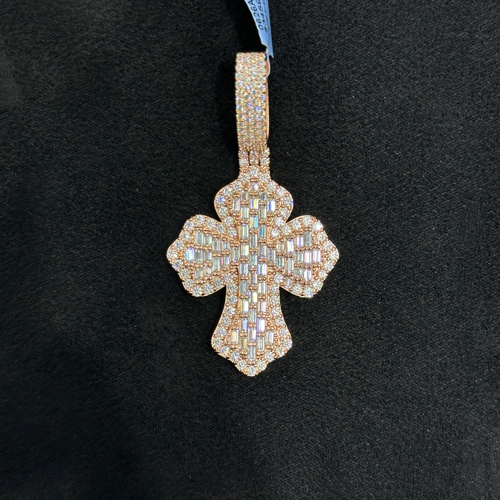 Rose Gold Coated Cross Charm 925 Silver and Moissanite 5.05 CTW