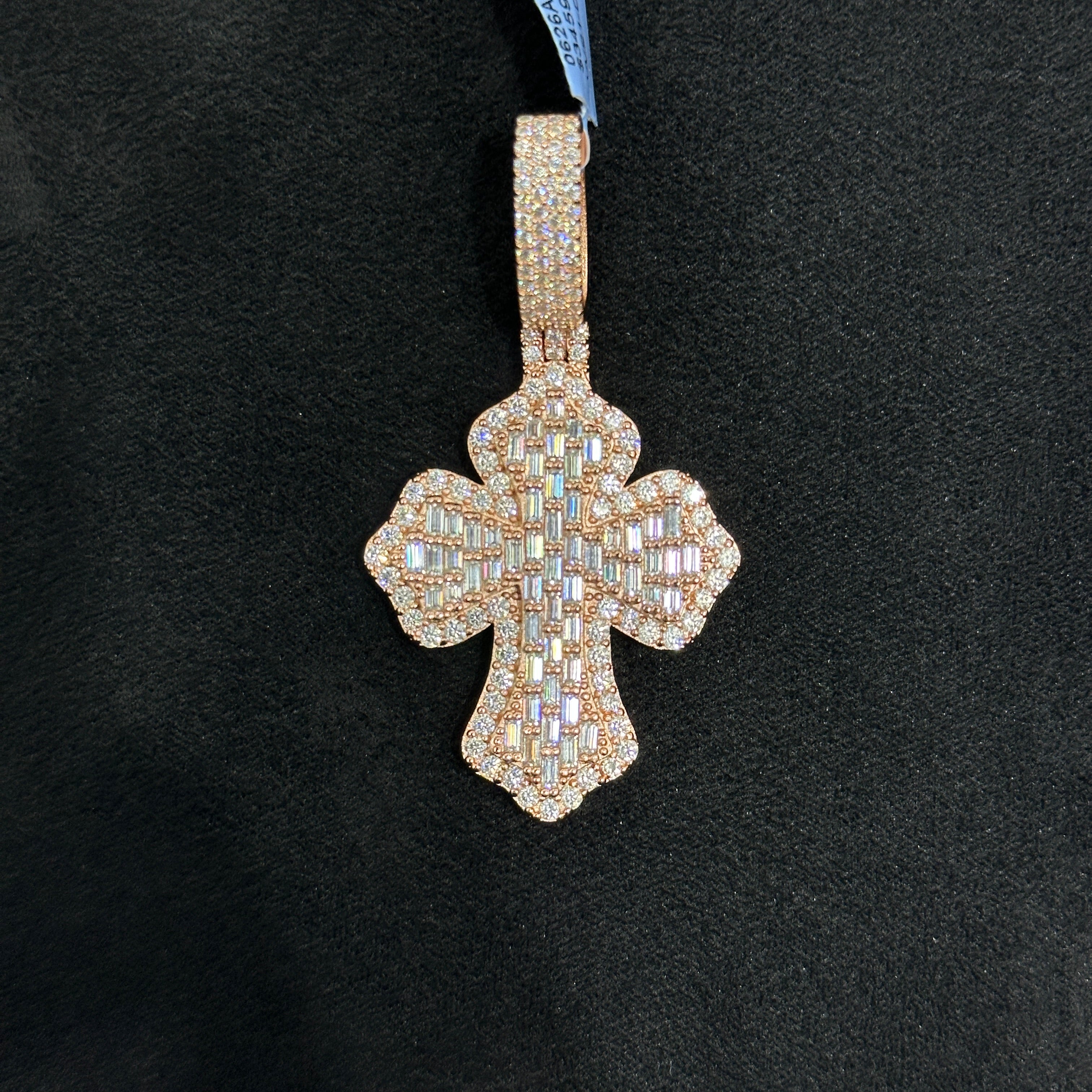 Rose Gold Coated Cross Charm 925 Silver and Moissanite 5.05 CTW
