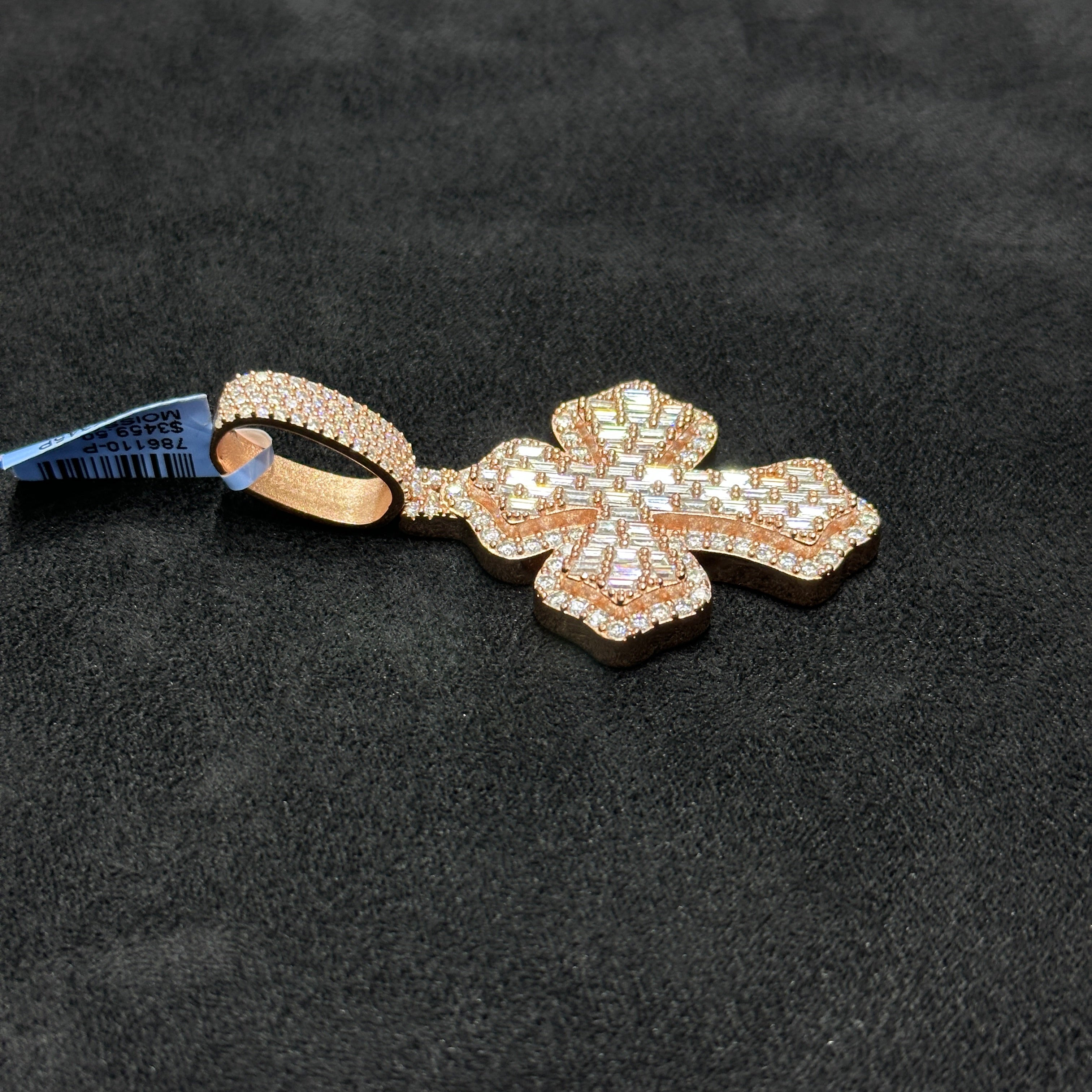 Rose Gold Coated Cross Charm 925 Silver and Moissanite 5.05 CTW