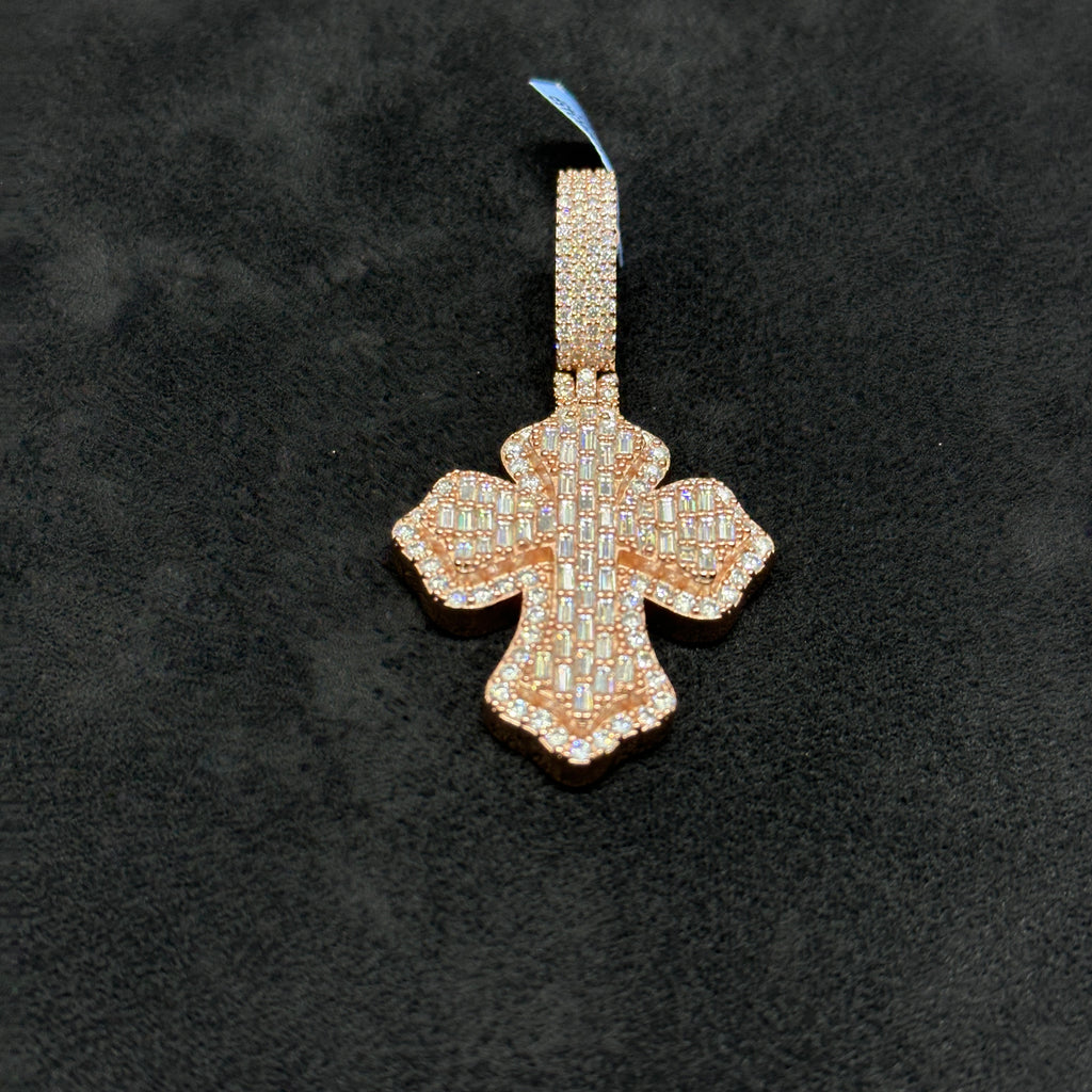Rose Gold Coated Cross Charm 925 Silver and Moissanite 5.05 CTW