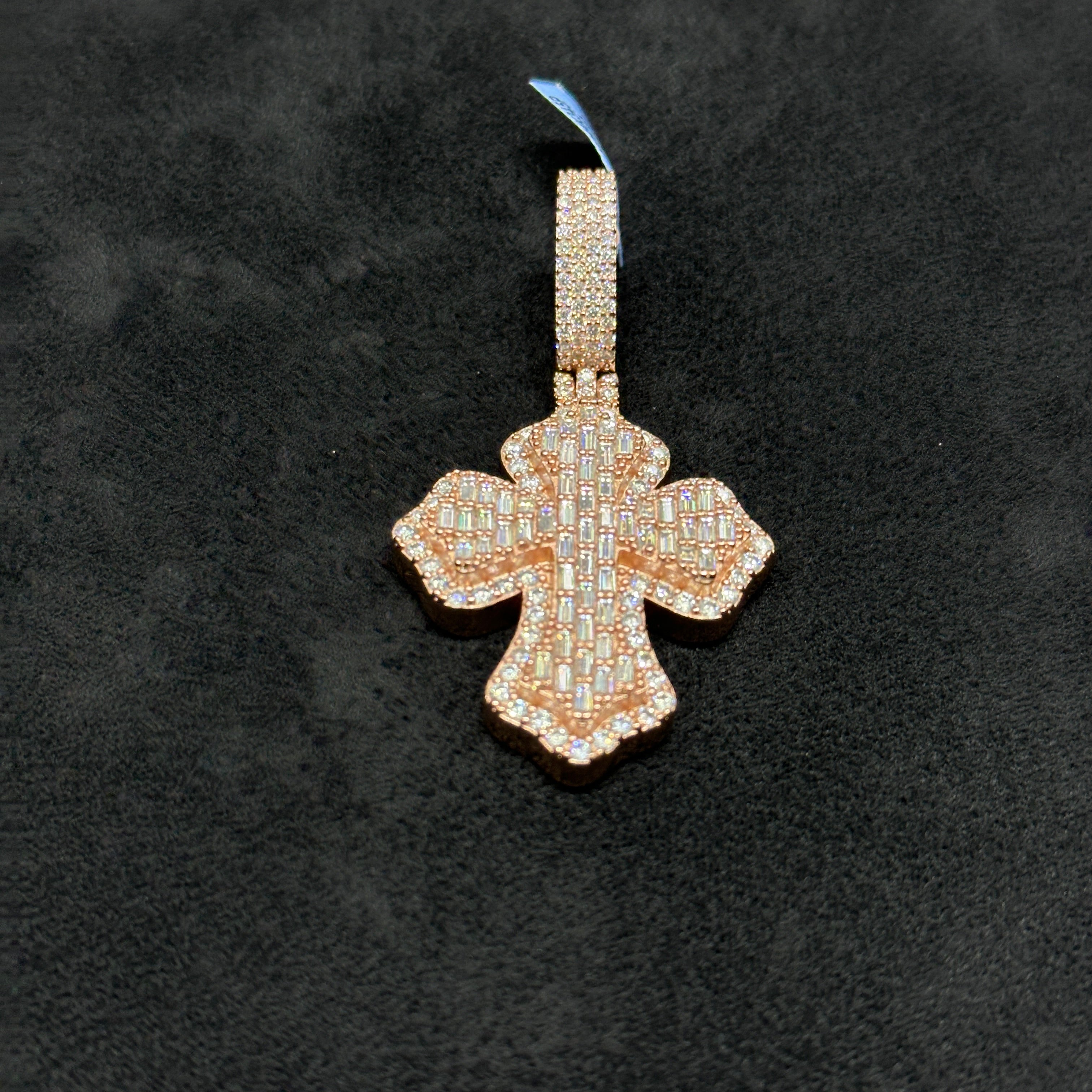 Rose Gold Coated Cross Charm 925 Silver and Moissanite 5.05 CTW
