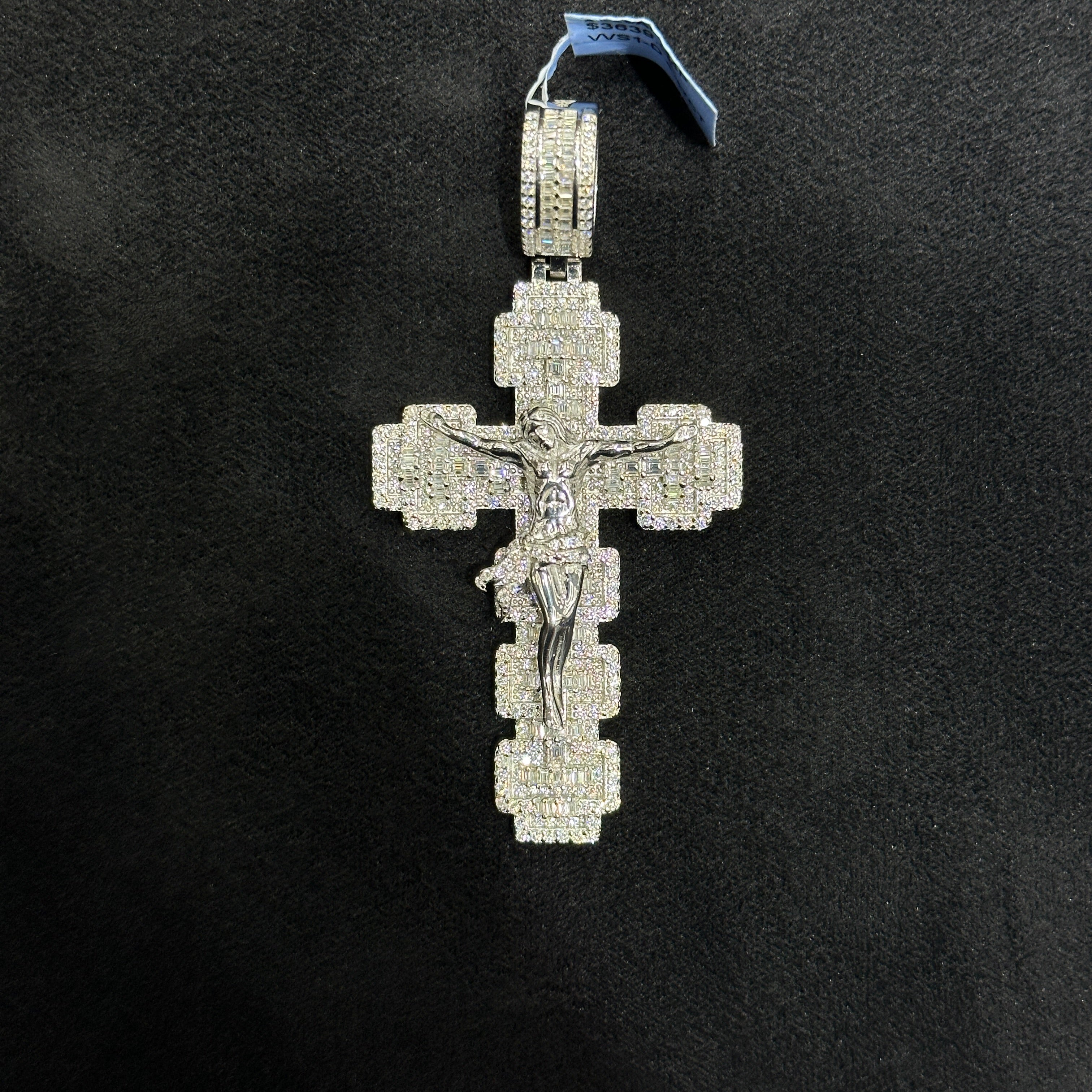 925 Silver Cross Charm Moissanite Baguette Man Woman HipHop