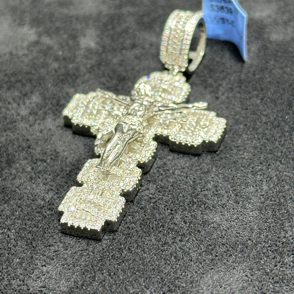 925 Silver Cross Charm Moissanite Baguette Man Woman HipHop