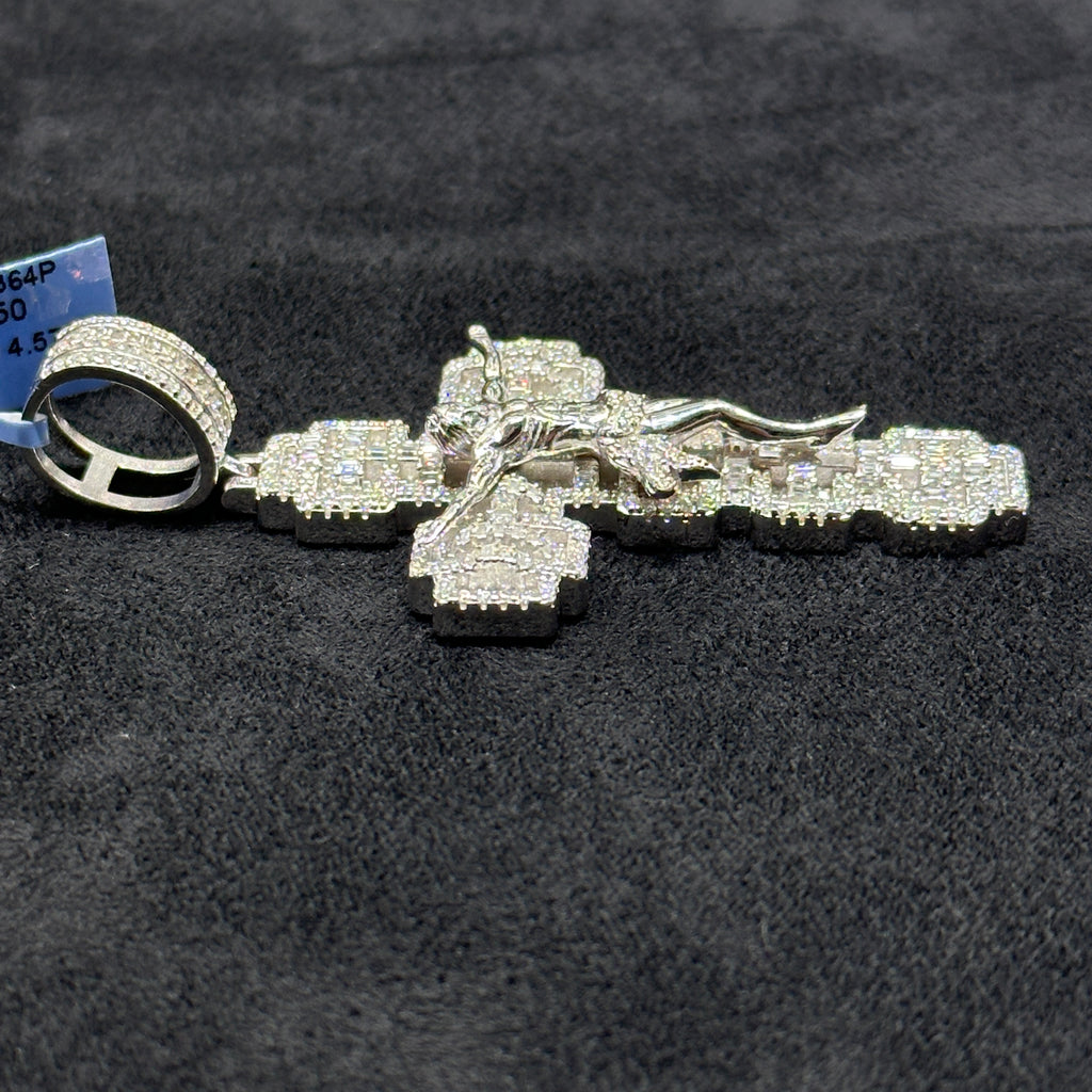 925 Silver Cross Charm Moissanite Baguette Man Woman HipHop