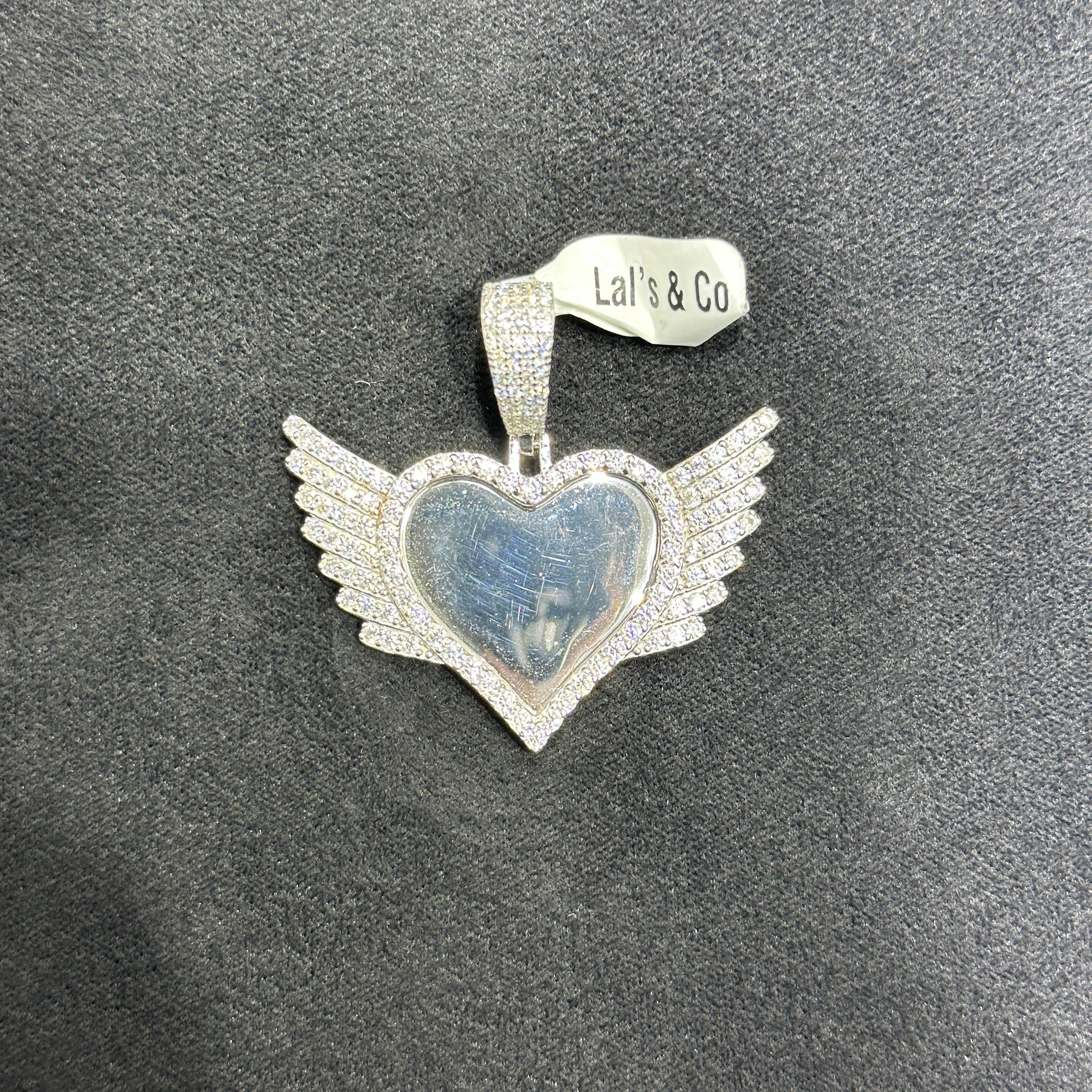 Heart with Wings Memorial Picture Charm 925 Silver and Moissanite 3.8 CTW