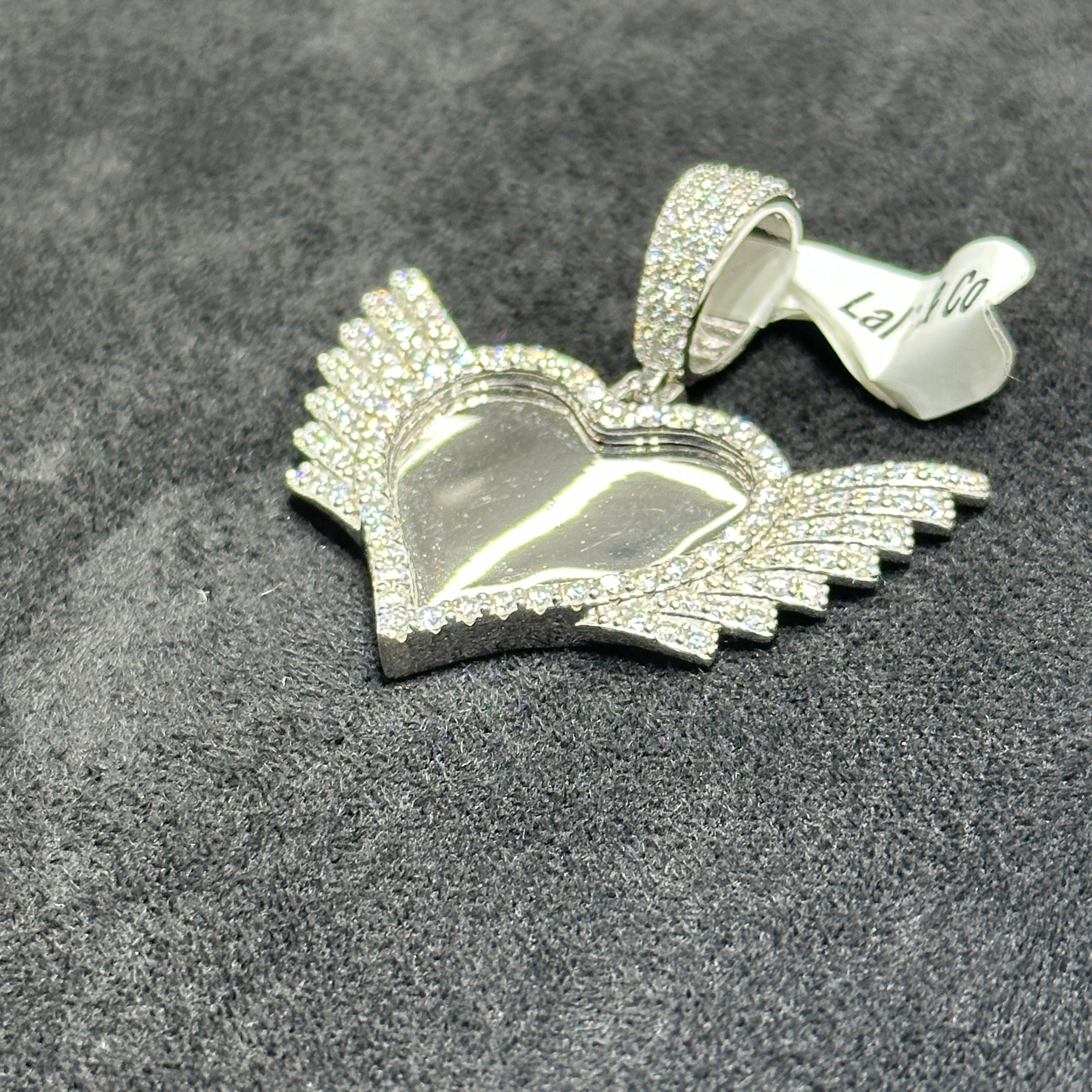 Heart with Wings Memorial Picture Charm 925 Silver and Moissanite 3.8 CTW