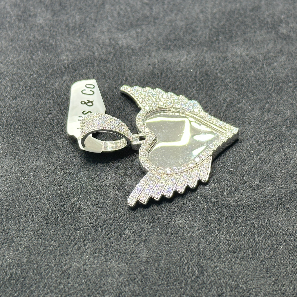 Heart with Wings Memorial Picture Charm 925 Silver and Moissanite 3.8 CTW