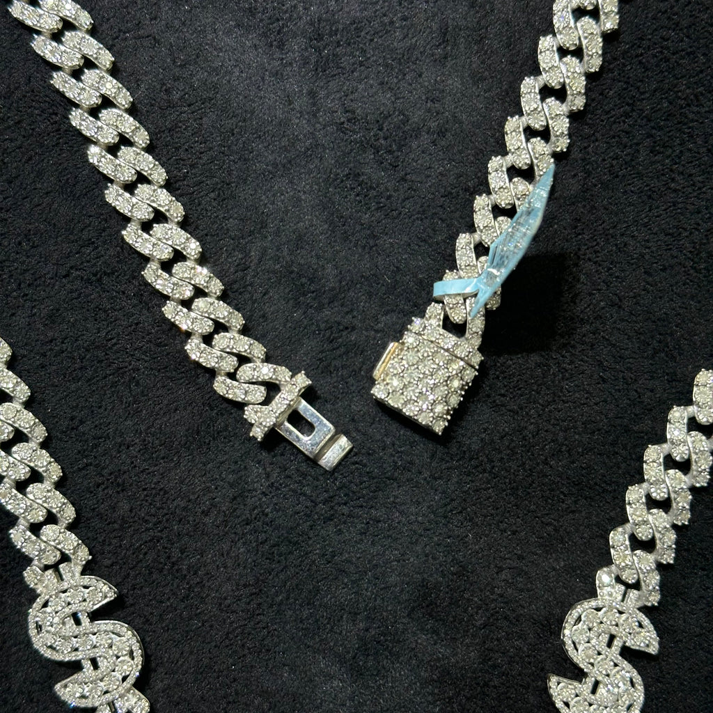 4.40 CTW Natural Diamond 925 Sterling Silver Money Bag Cuban Chain 22"