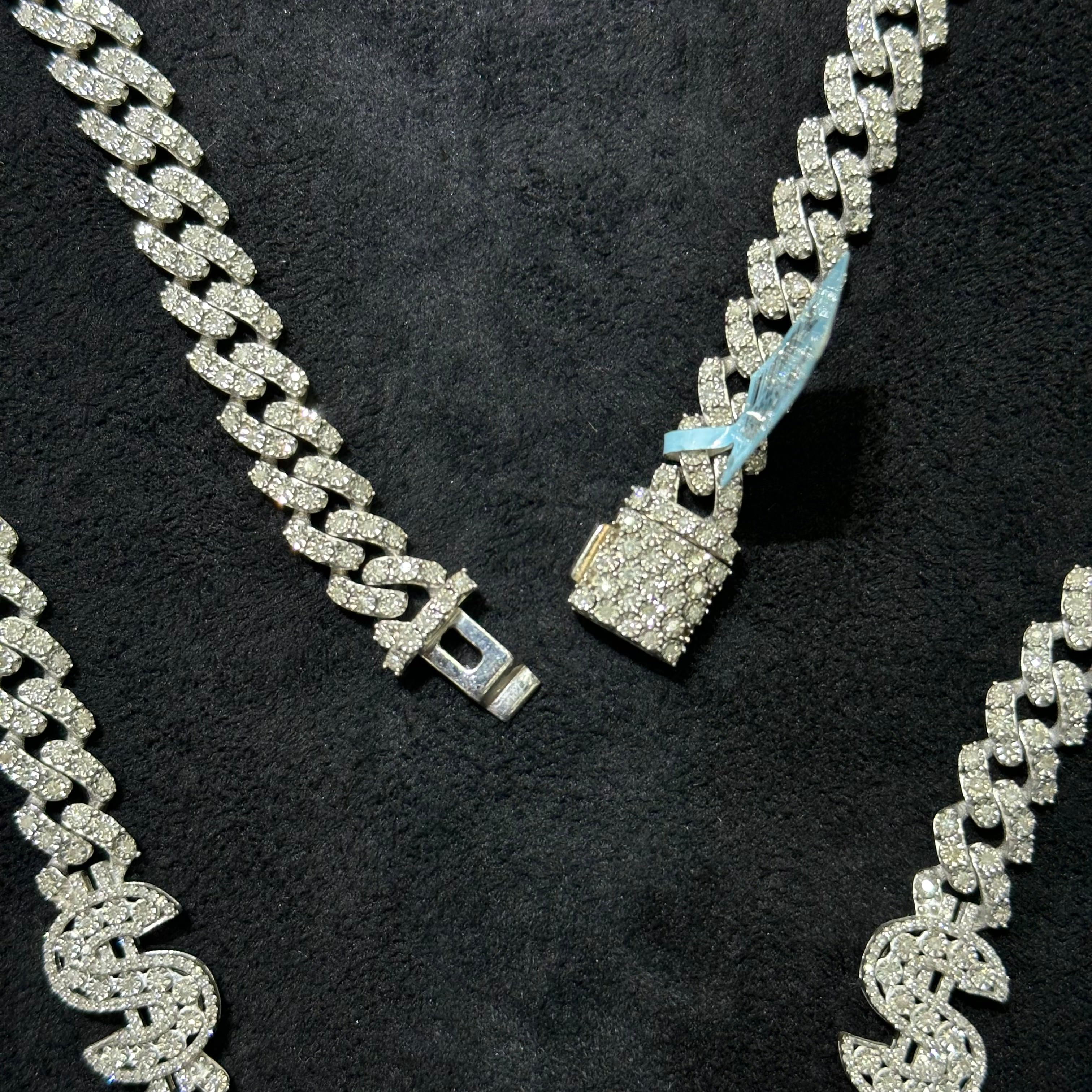 4.40 CTW Natural Diamond 925 Sterling Silver Money Bag Cuban Chain 22"