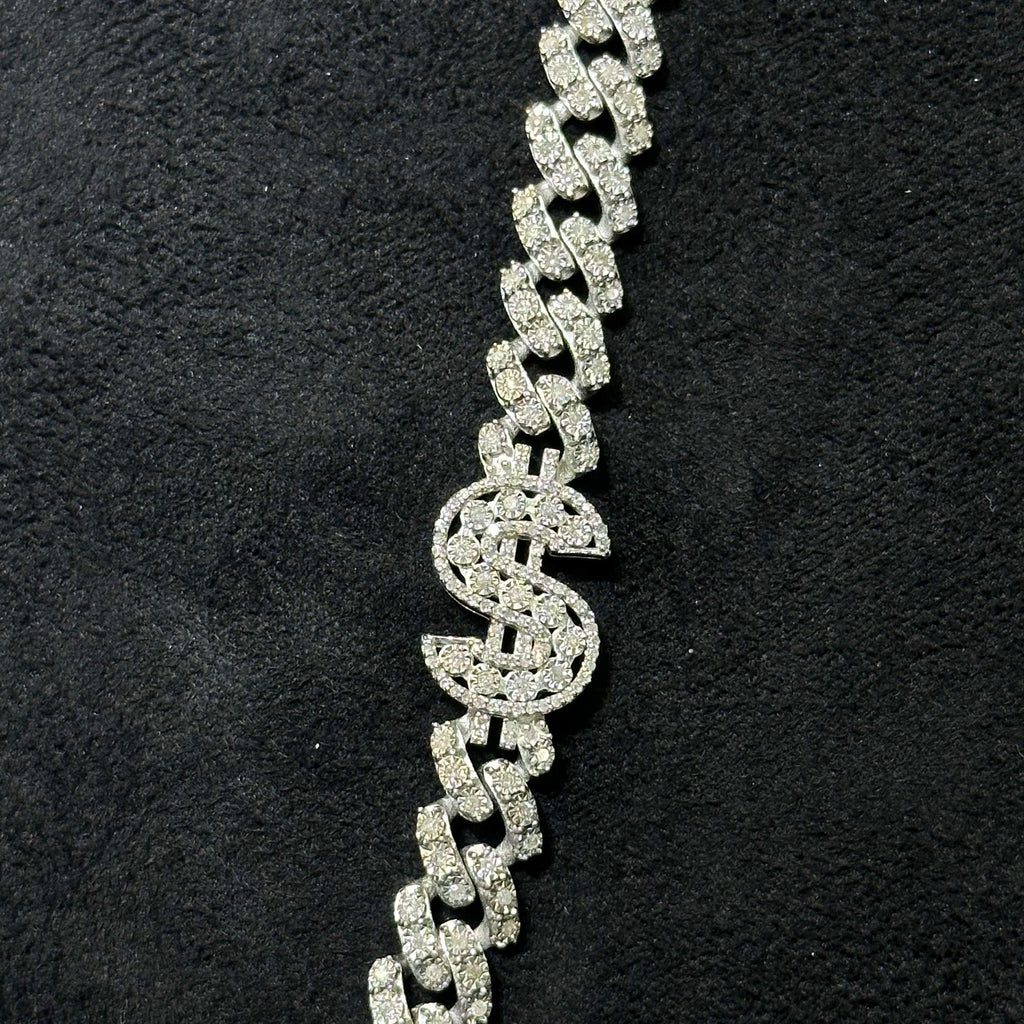 4.40 CTW Natural Diamond 925 Sterling Silver Money Bag Cuban Chain 22"