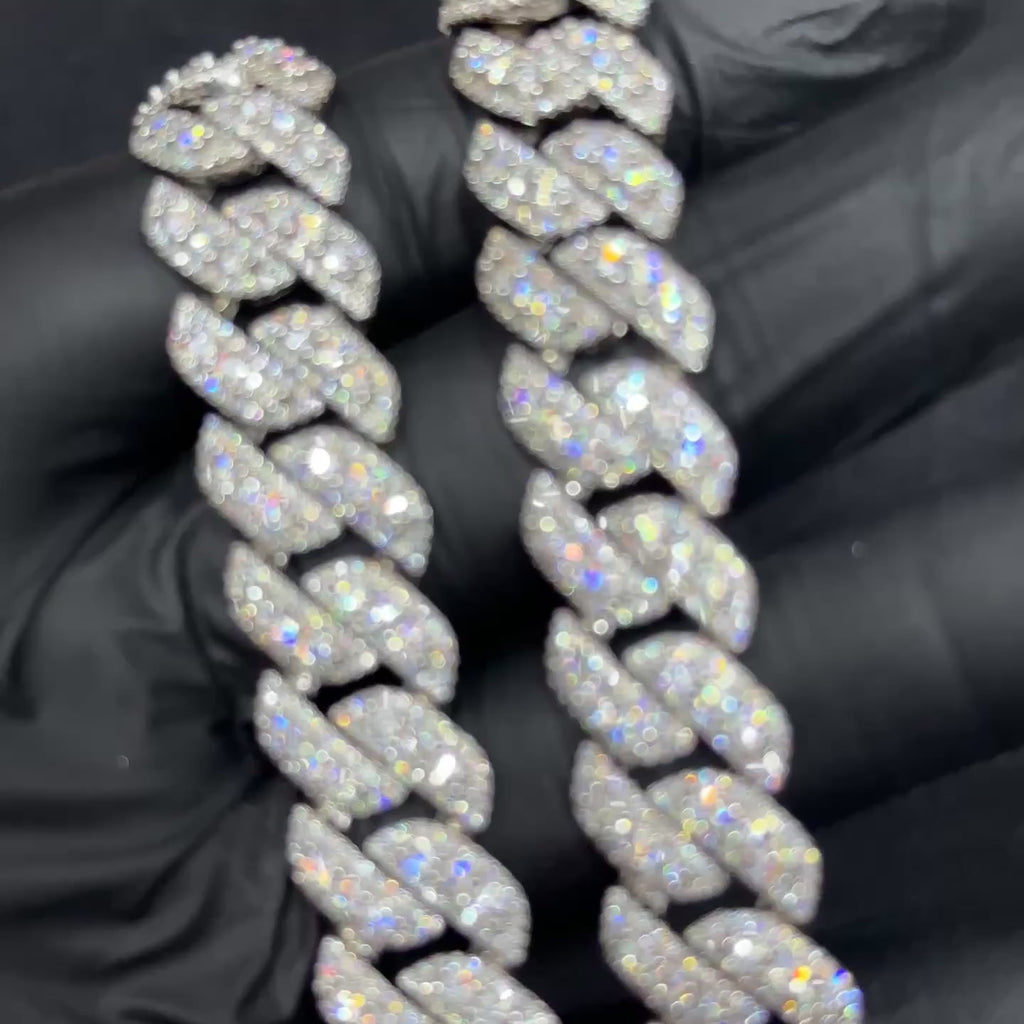925 Sterling Silver with 39.1 CTW VVS-D Color Moissanite Chain 14mm 22"