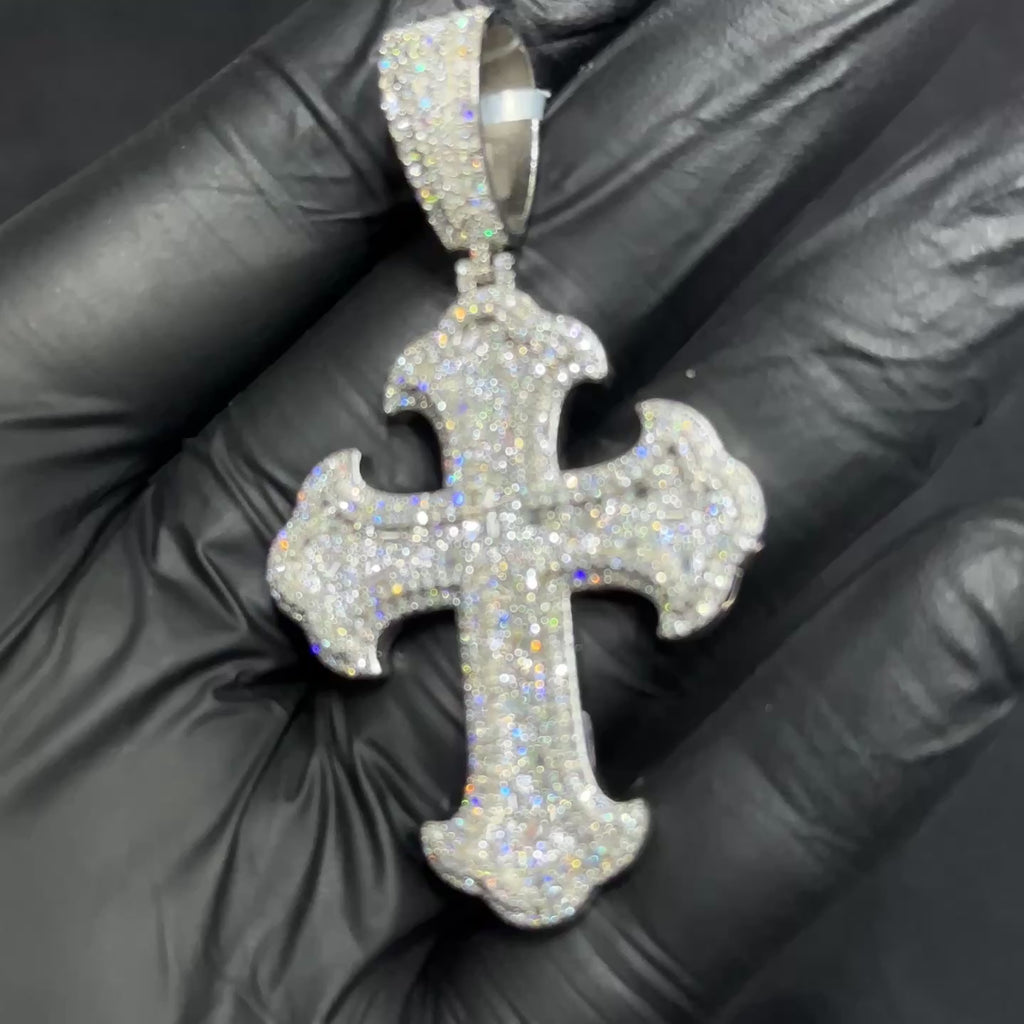 Large Fancy Cross with Moissanite 4.02 CTW Charm Man Woman Hip Hop Jewelry