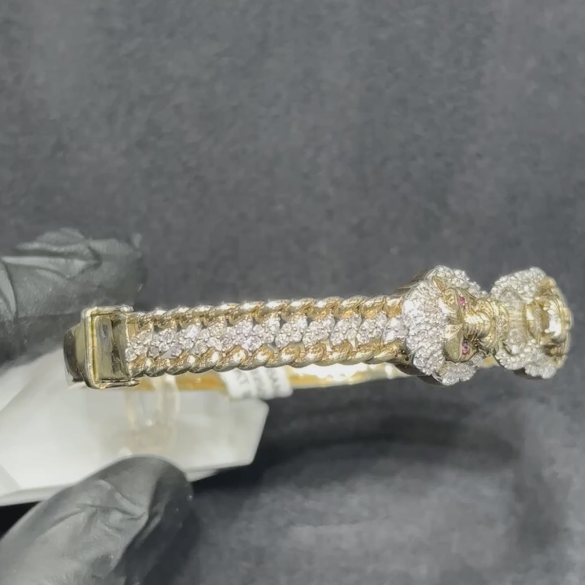 3CTW Genuine Natural Diamond with 10k Solid Gold Lion Bangle for Men & Women