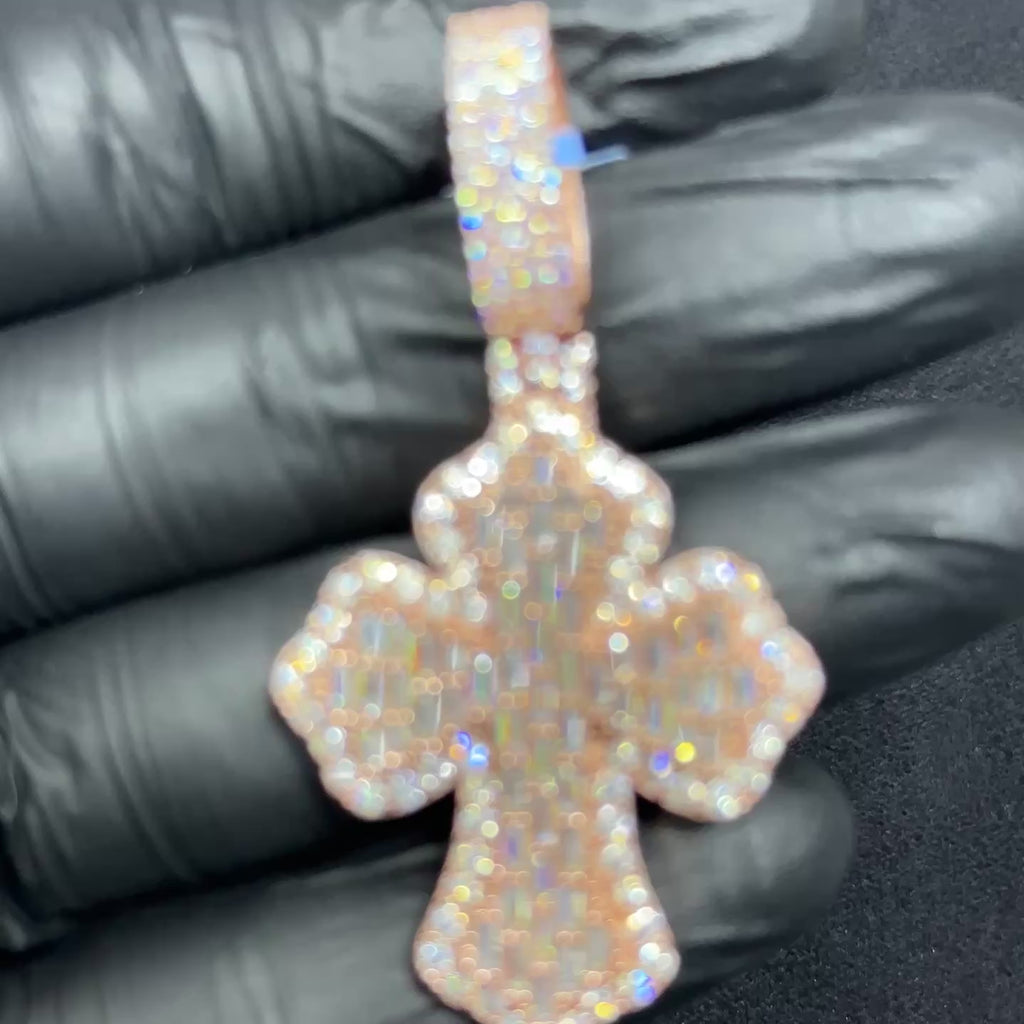 Rose Gold Coated Cross Charm 925 Silver and Moissanite 5.05 CTW