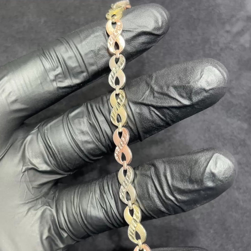 10k Infinity Bracelet for Ladies Woman 3 Tone Rose White Yellow Gold