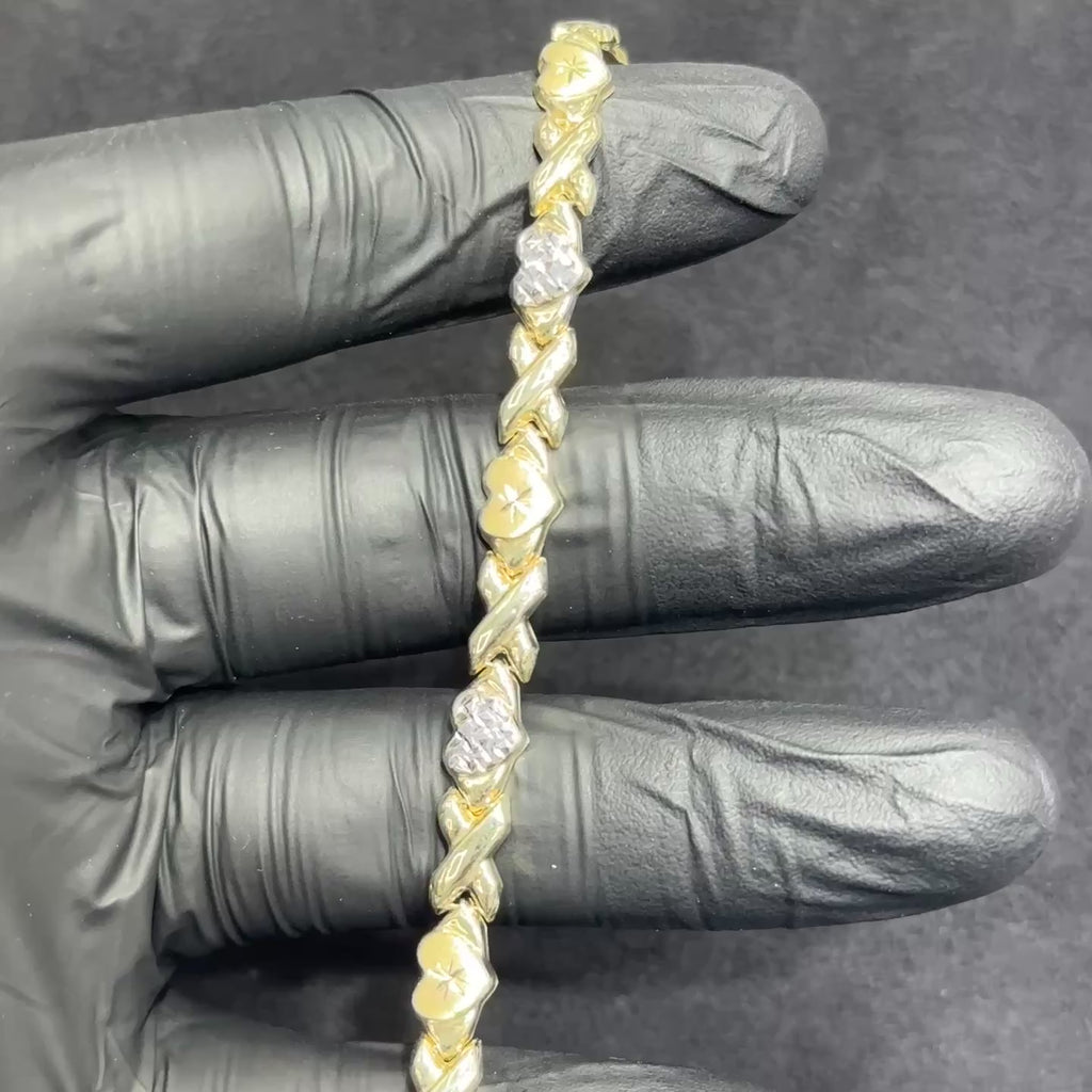 XO Bracelet 10k Real Gold with Diamond Cut for Woman 7 inches