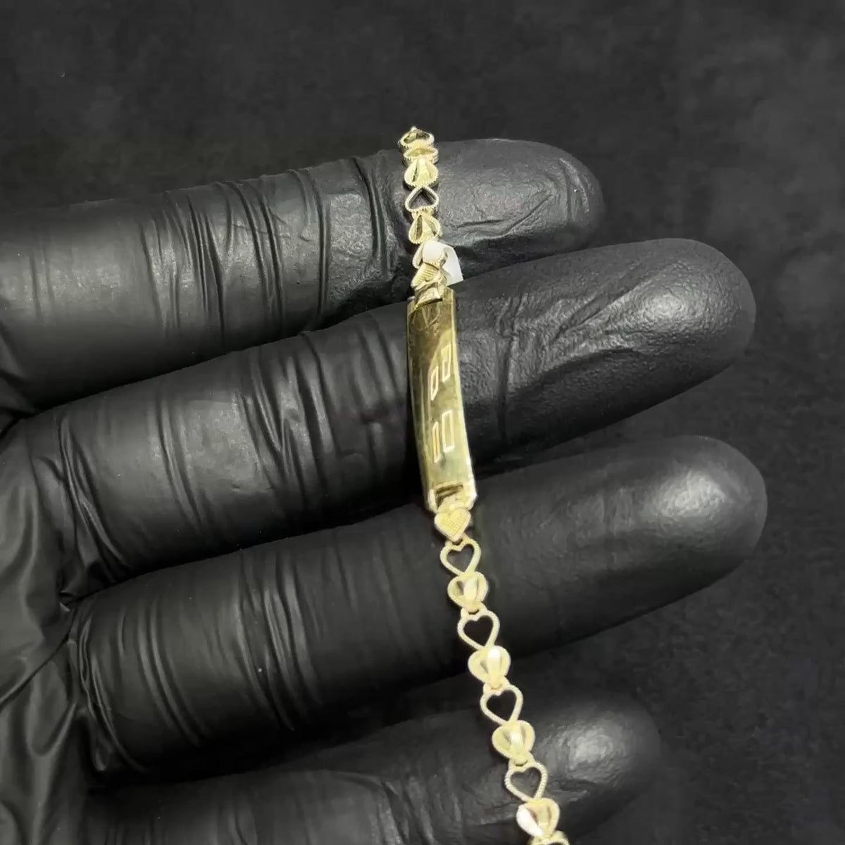 10k Yellow Gold Diamond Cut Heart Shaped Baby ID Bracelet
