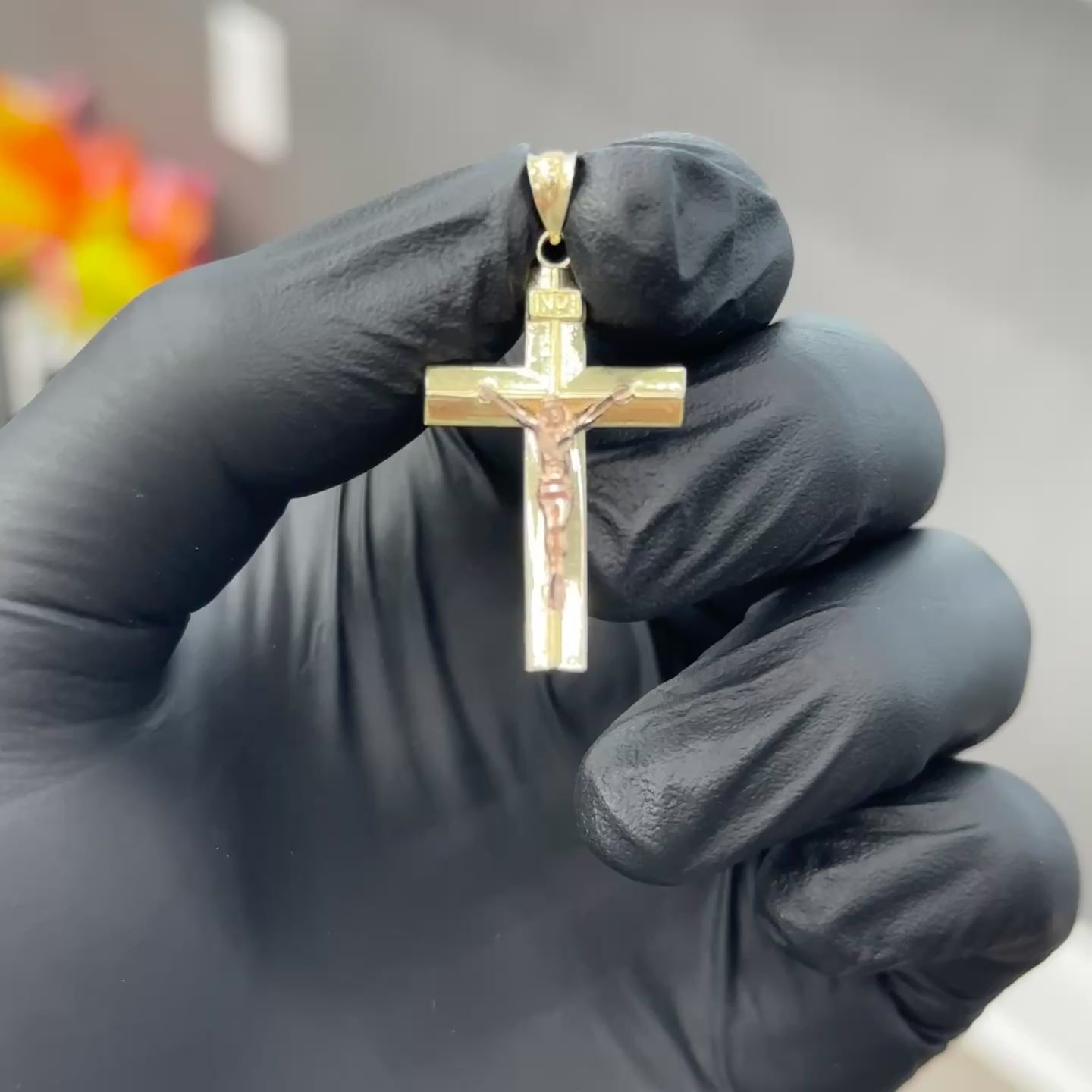 Medium 10kt Cross Charm with Rose Gold Jesus For Men & Women Crucifix