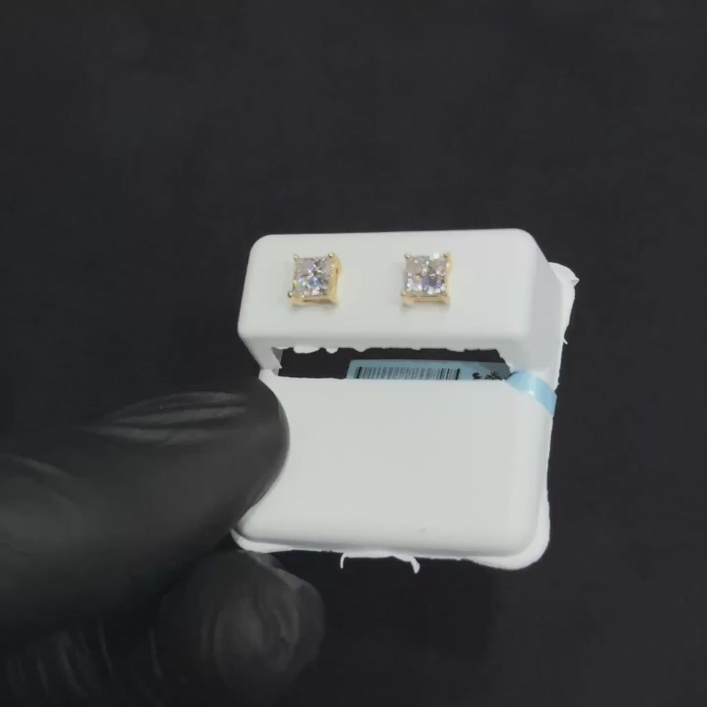 1.00CTW VS1 Lab Grown Diamond With 14KT Yellow Gold Solitaire Princess Cut Studs