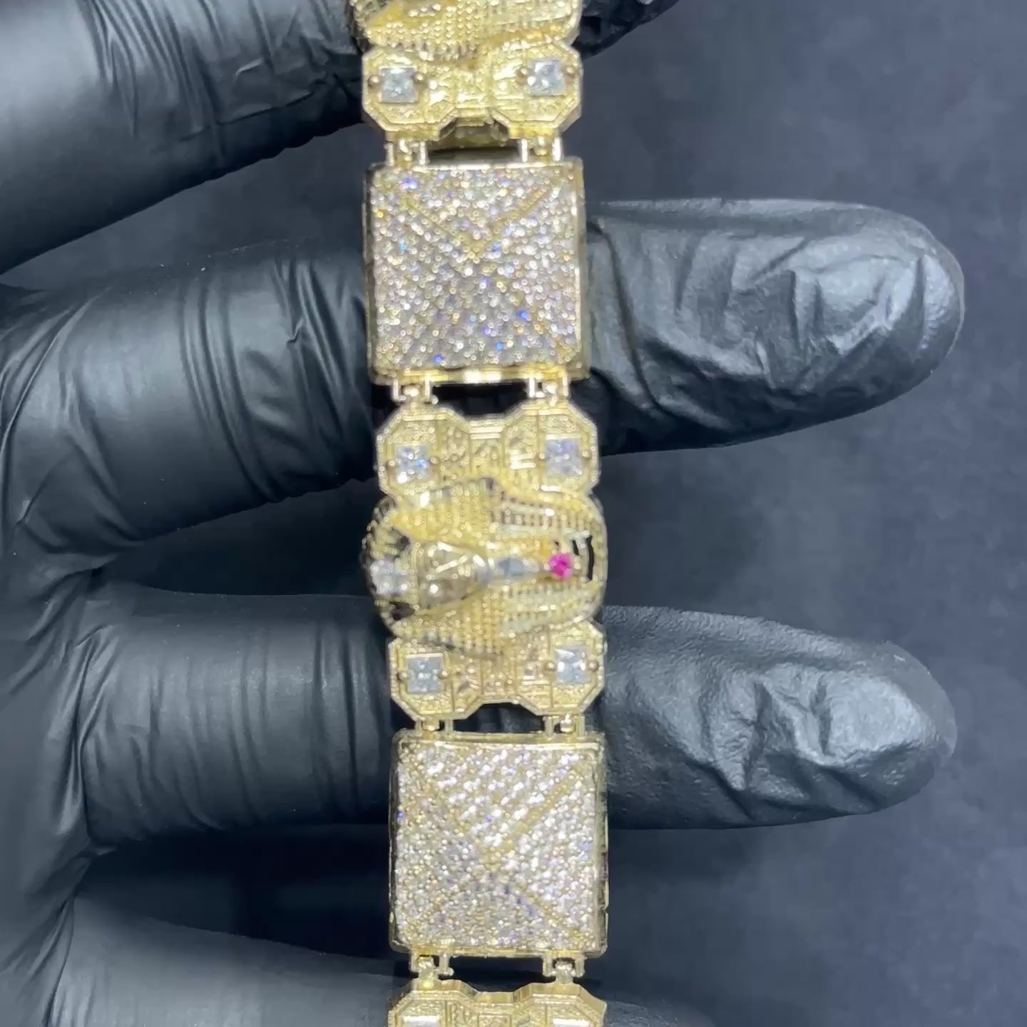 10k Yellow Gold Cz King Tut Pharaoh Head Bracelet