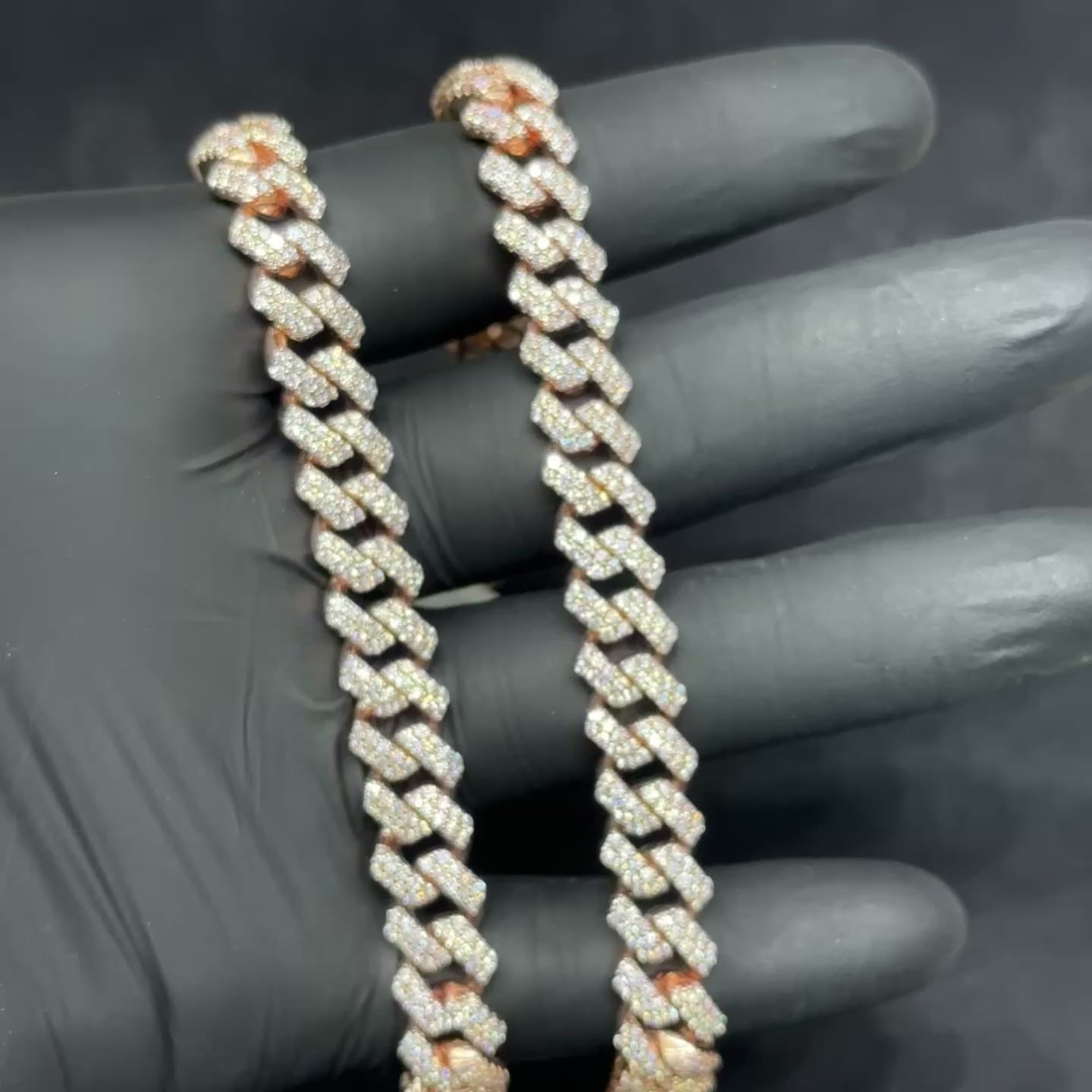 17.69 CTW VVS Moissanite Cuban Chain with 925 Sterling Silver Rose Gold Coated