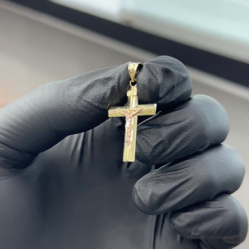 10k Solid Gold Crucifix Cross Charm For Men & Women Rose Gold + Yellow Gold