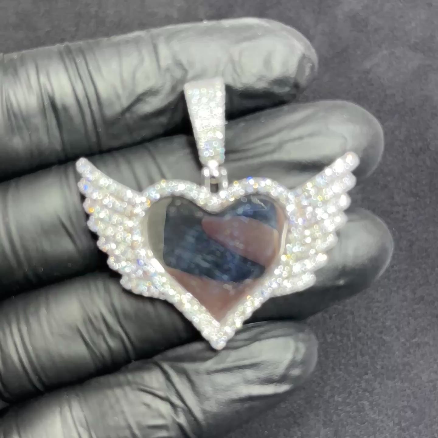 Heart with Wings Memorial Picture Charm 925 Silver and Moissanite 3.8 CTW