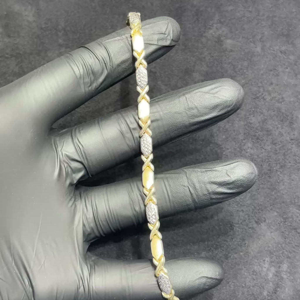 XO Bracelet 10k Gold Fancy Diamond Cut Woman