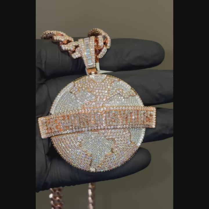 Moissanite Diamond The World Is Yours Charm Pendant 17.5 CTW with Sterling Silver 925