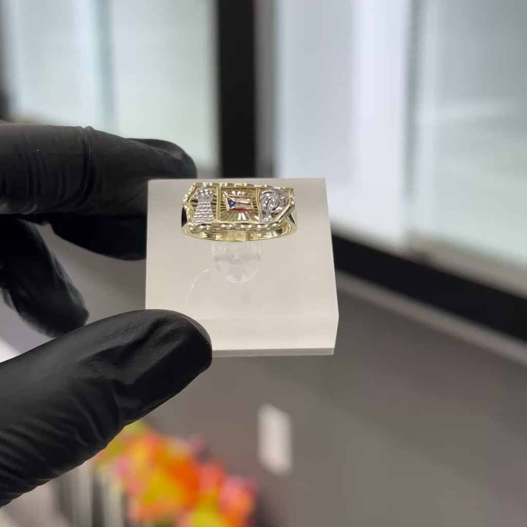 10K Yellow Gold - Puerto Rico Flag Nugget Ring