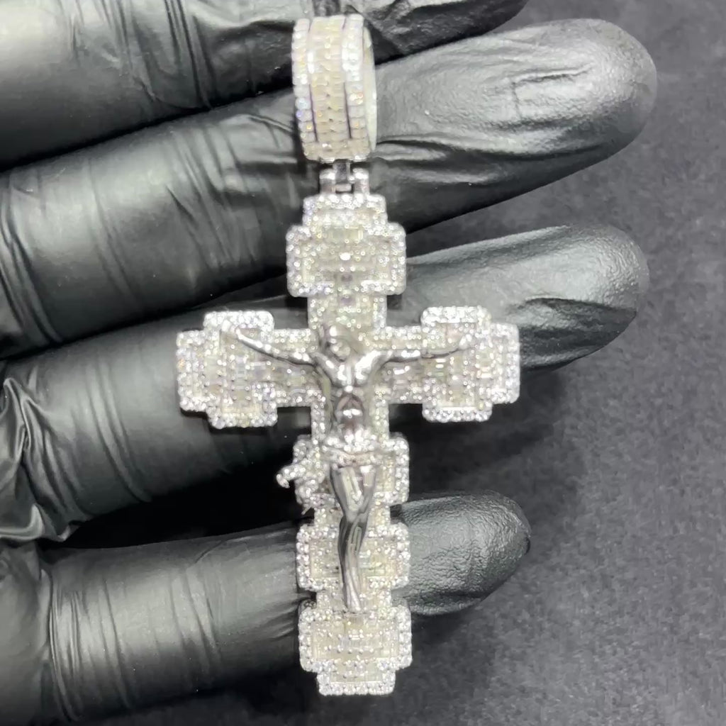 925 Silver Cross Charm Moissanite Baguette Man Woman HipHop