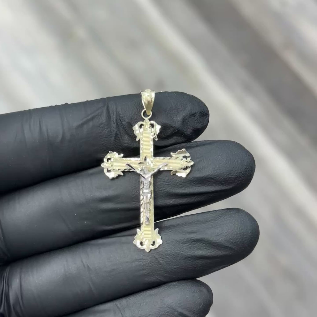 10k Two-Tone Gold Jesus Crucifix Cross Pendant