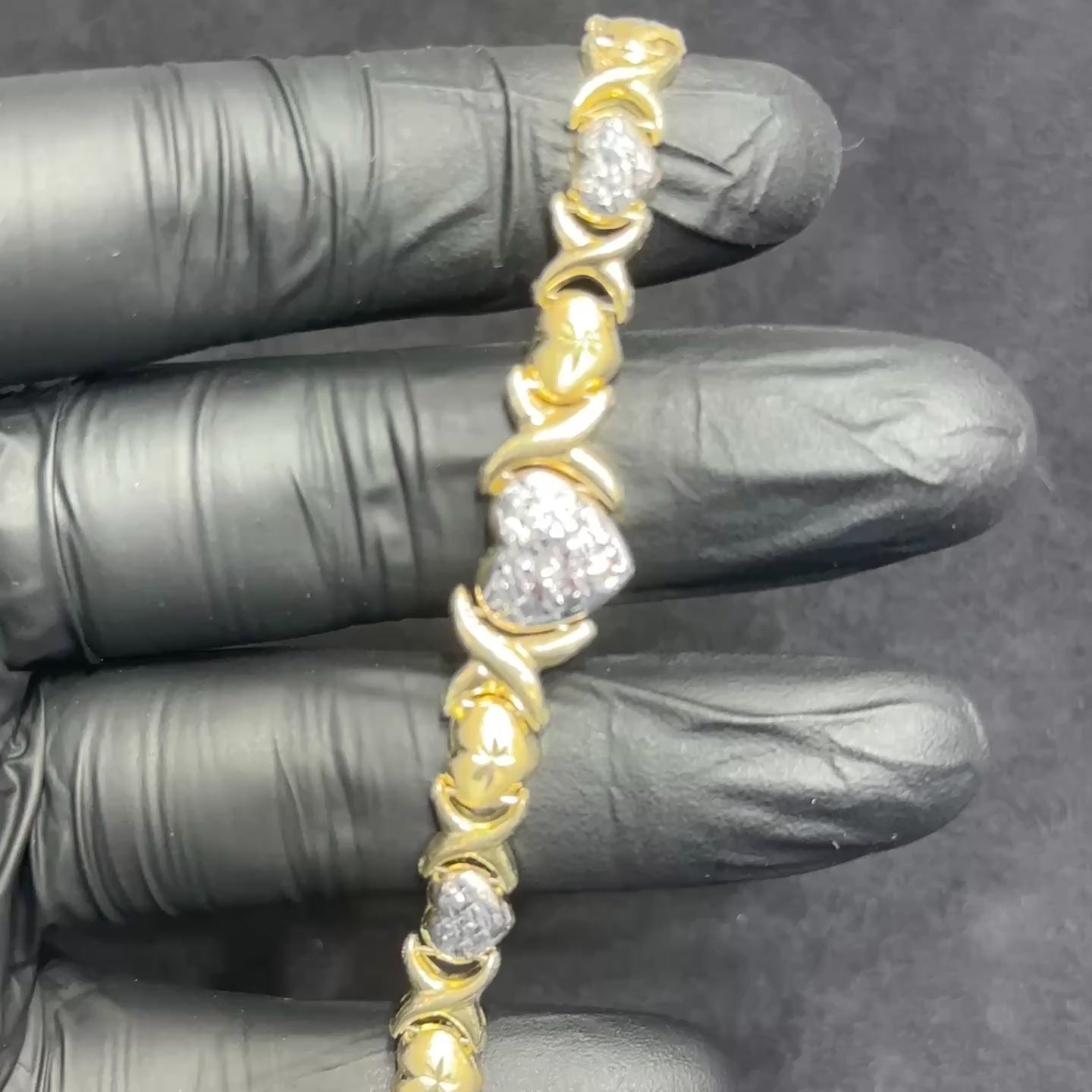 10k Gold XO with Heart I Love You Diamond Cut Bracelet