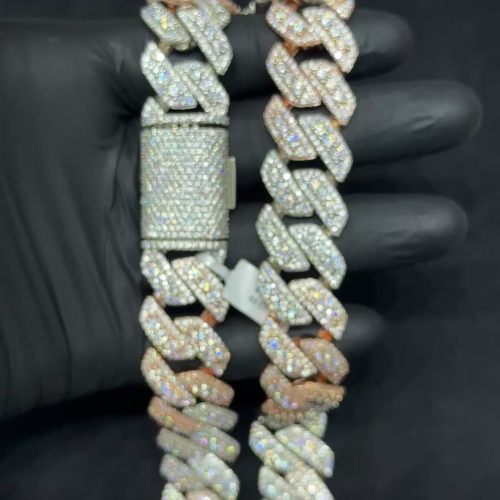 62 CTW VVS Moissanite Rose Gold Coated Two-Tone 925 Sterling Silver Chain