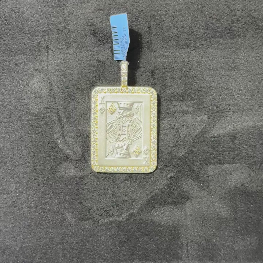 Card Charm King 925 Silver with Moissanite Stones and Gold