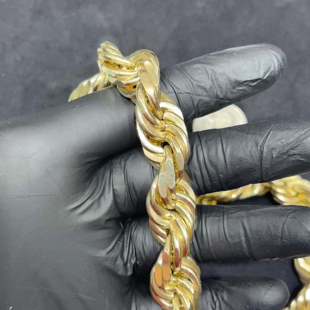 Large 18mm 26" 10k Real Solid Gold Heavyweight Kilo Rope Chain fo Men